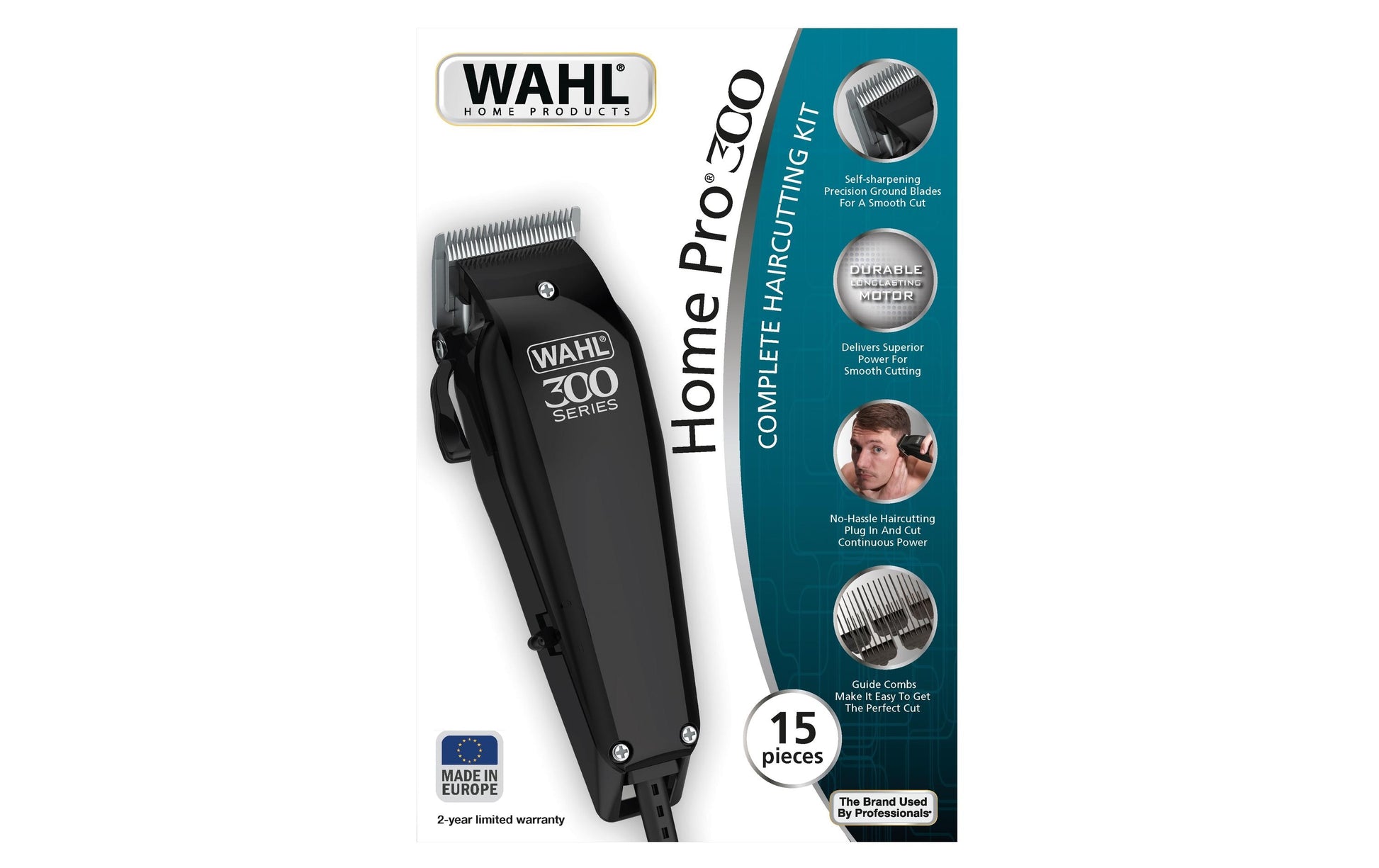 Wahl Haarschneideset Home Pro 300 – 1–25 mm, 8 Kammaufsätze – Netzbetrieb – Schwarz
