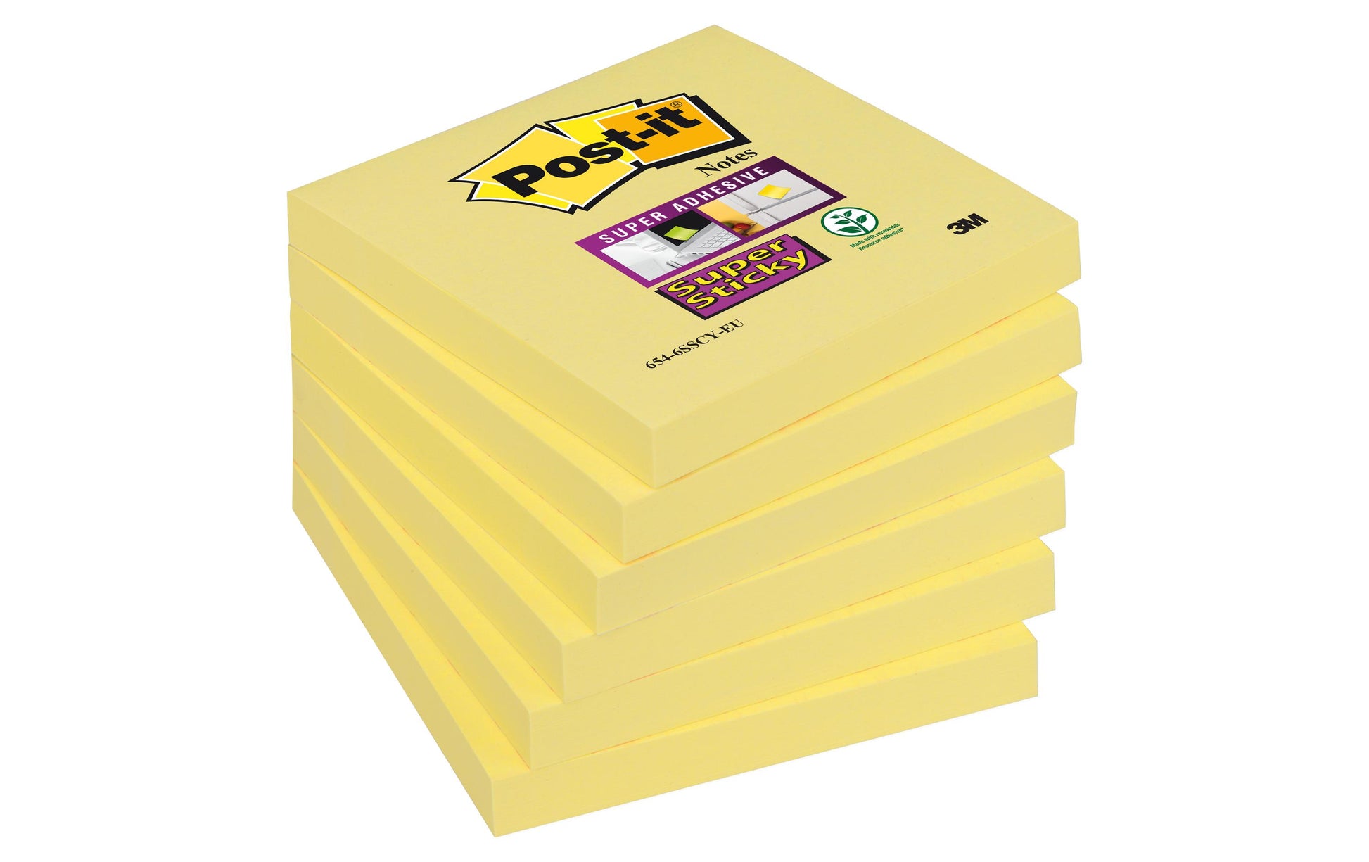 Post-it Haftnotizen Super Sticky – 76×76 mm – gelb, 6×90 Blatt, PEFC