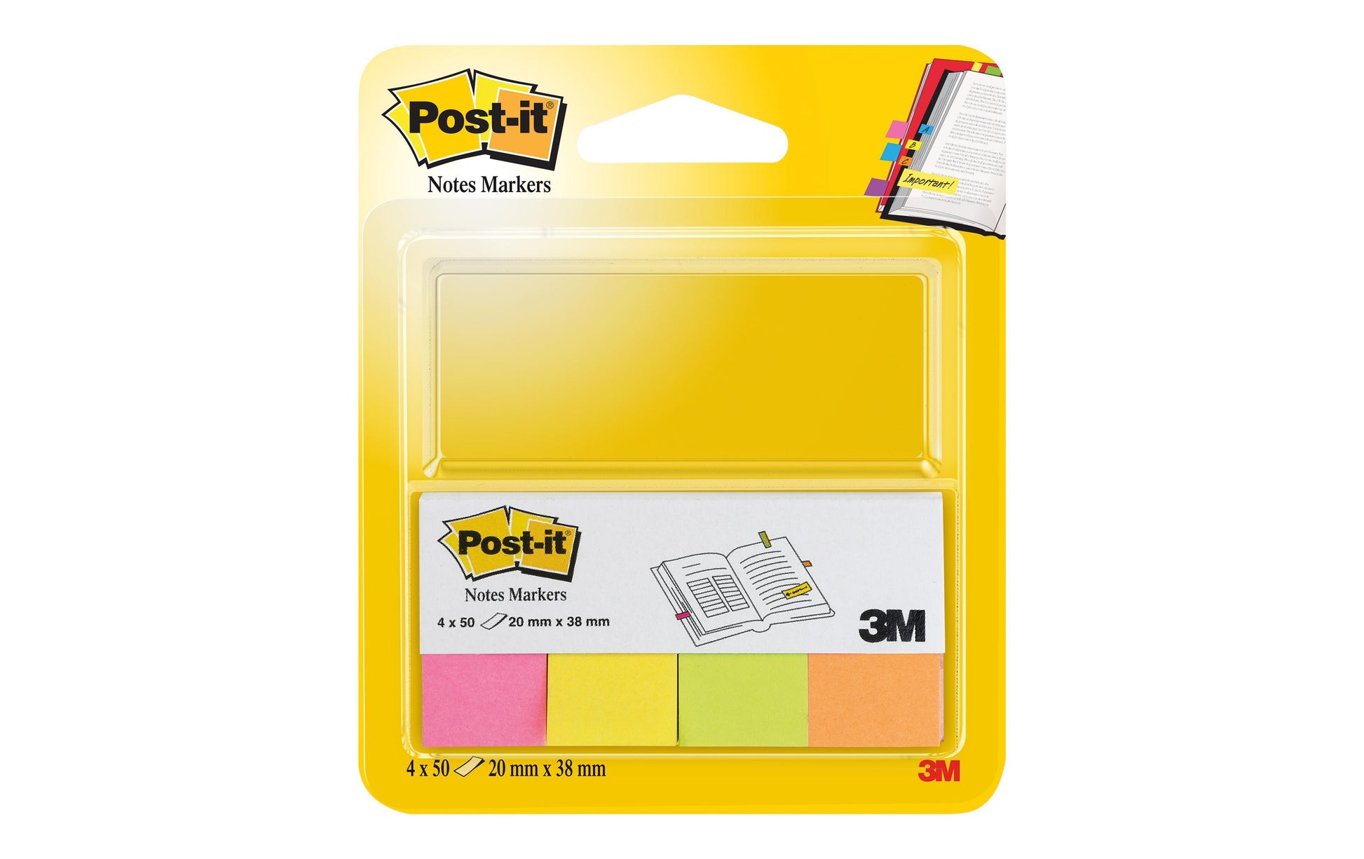 3M Post-it Markierstreifen/Index – 20 × 38 mm – neon, 200 Stück