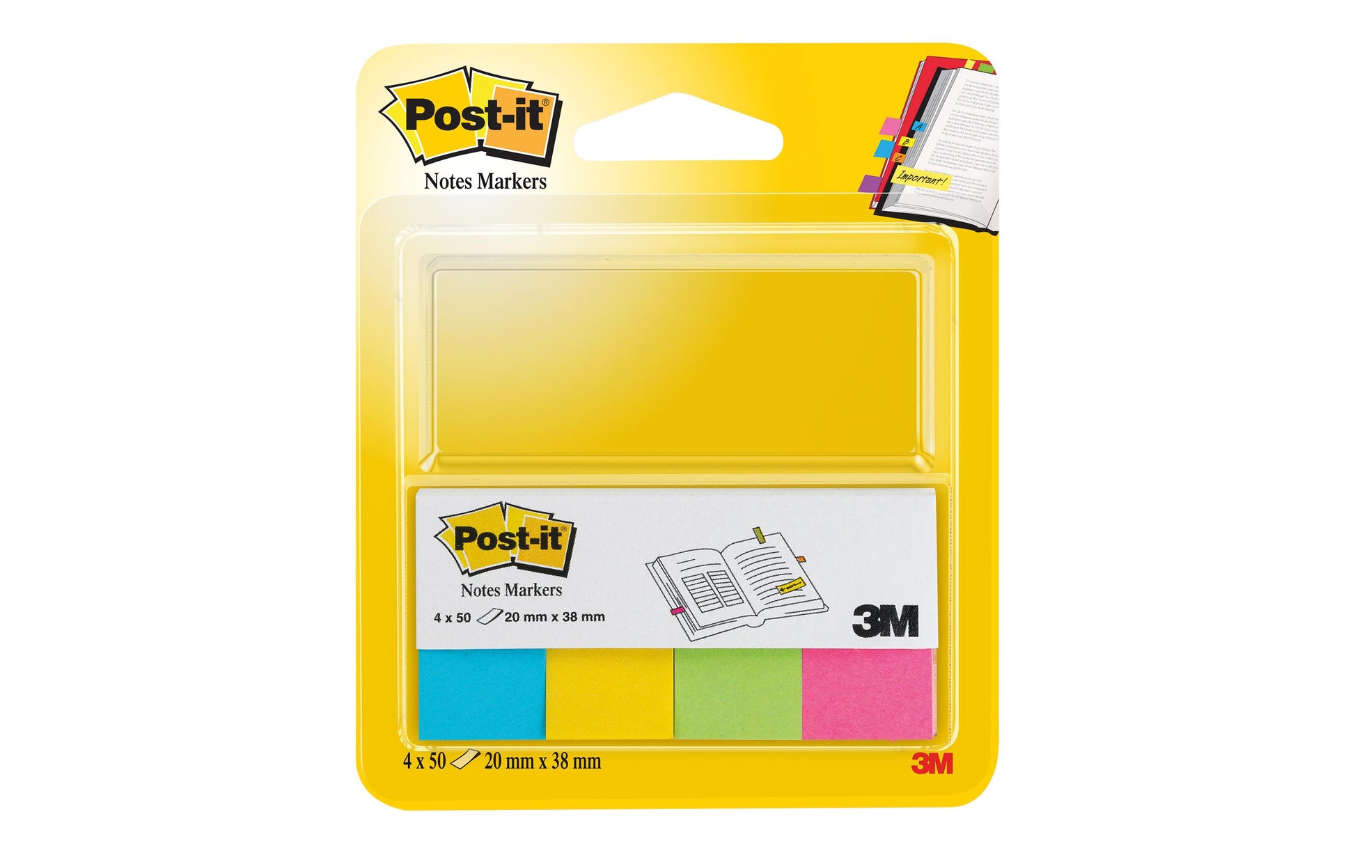 Post-it Markierstreifen/Index – 20 × 38 mm – Mehrfarbig, 4er-Pack, je 50 Blatt