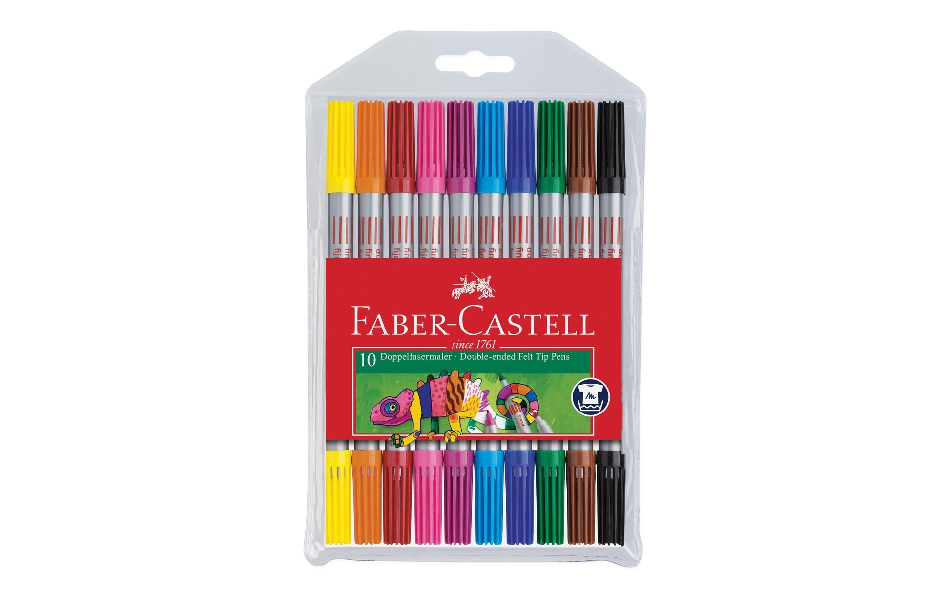 Faber-Castell Doppelfasermaler Filzstift, Doppelspitze – Kombi, wasservermalbar, 10 Farben