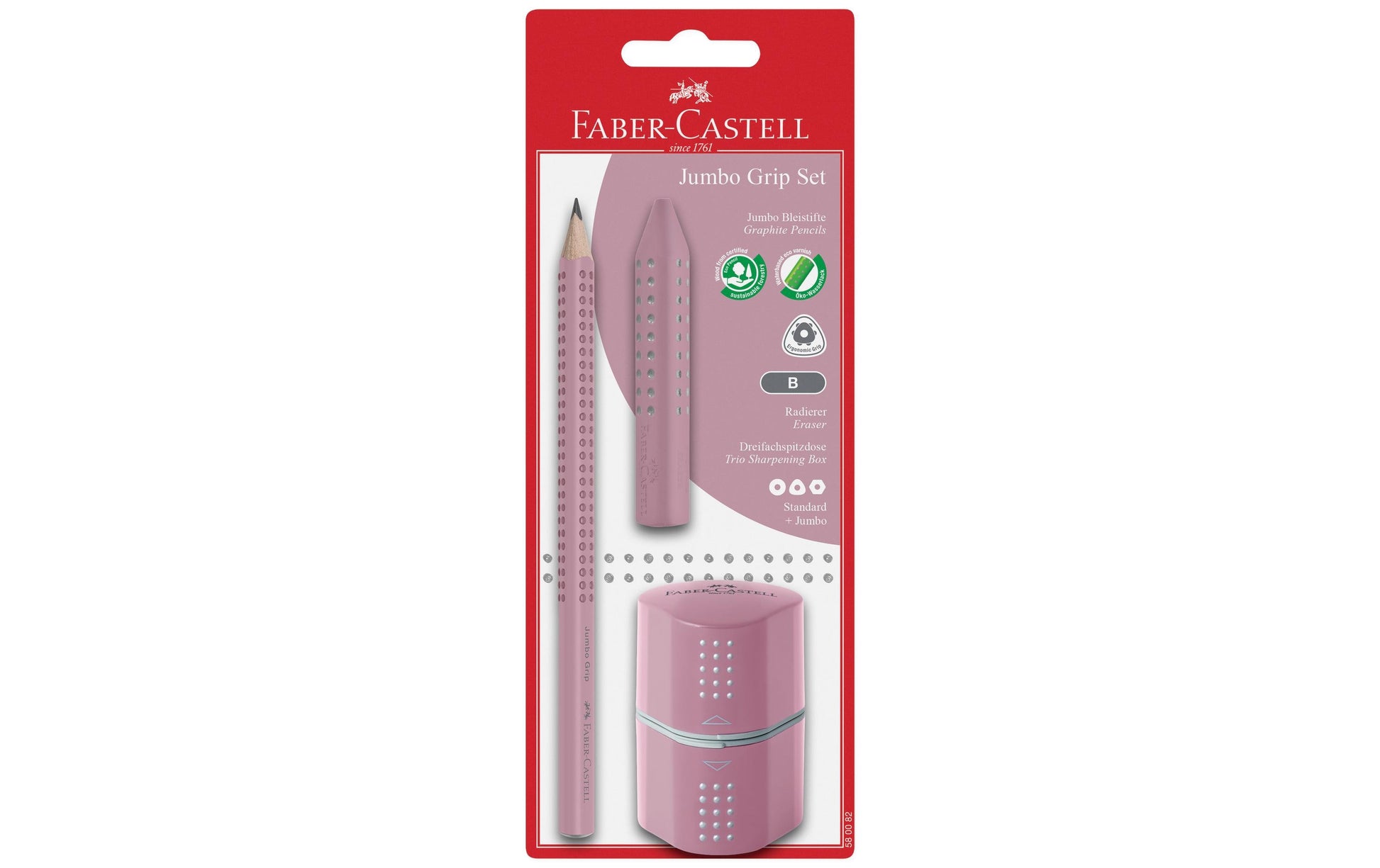 Faber-Castell Jumbo Grip Schreibset B, dreikantig – mit Spitzer & Radierer