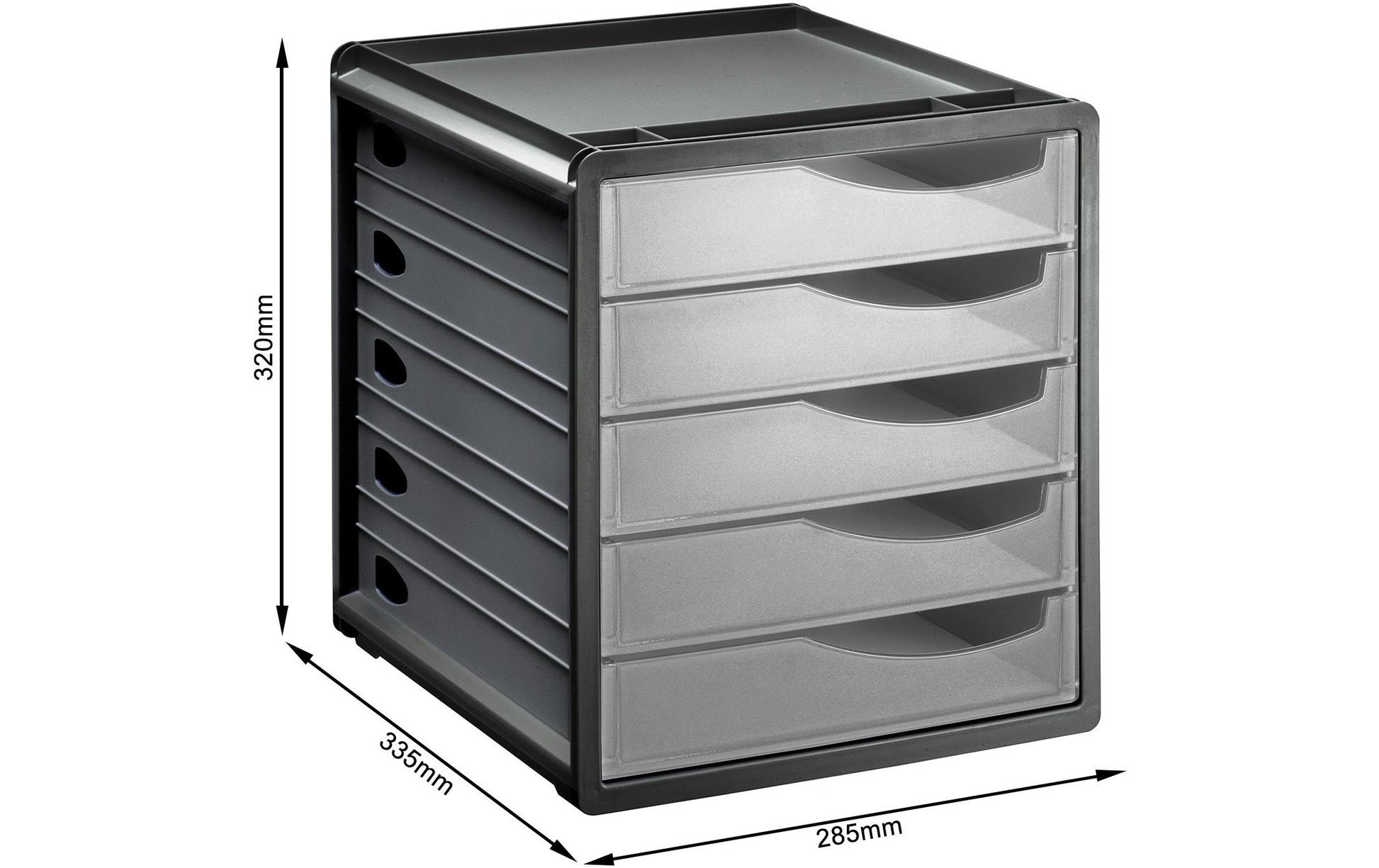 Rotho Spacebox Schubladenelement – 5 Schubladen, B 285 × H 320 × T 330 mm, anthrazit/transparent