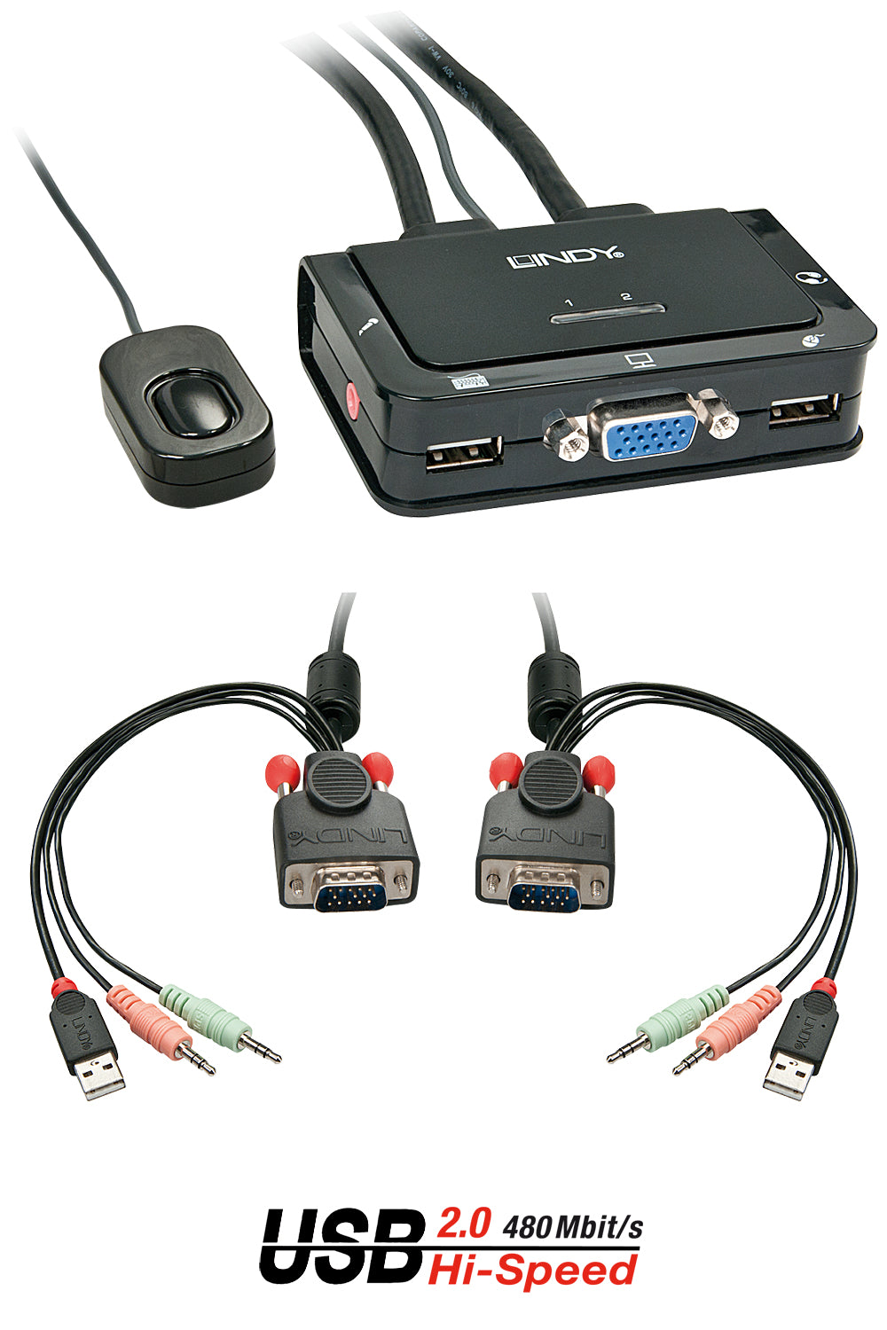 Lindy KVM-Switch 2×1, VGA/USB 2.0, Audio/Mikrofon