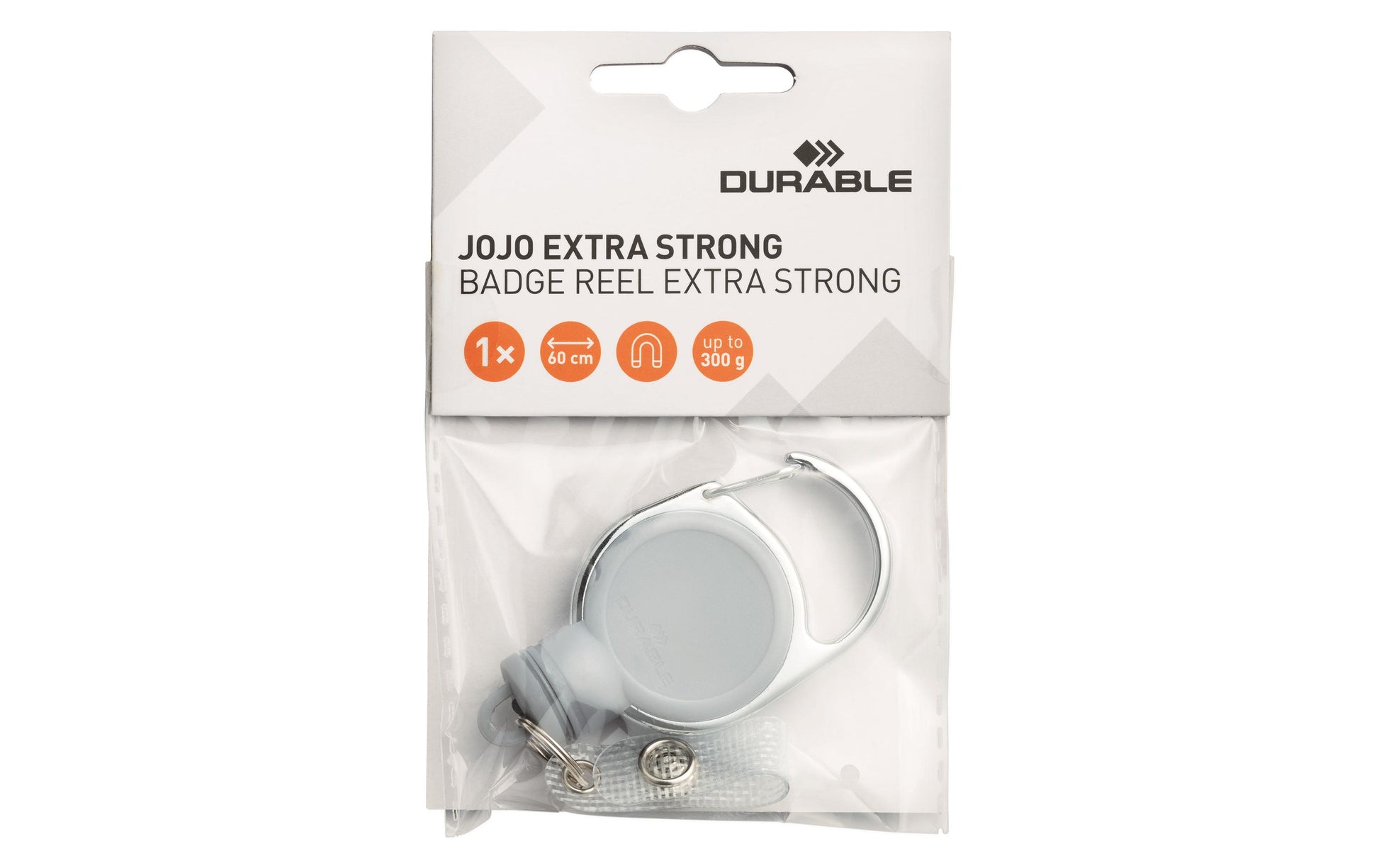 Durable Ausweishalter-Jojo – extra stark, mit Metallclip, Grau, Bandlänge 60 cm