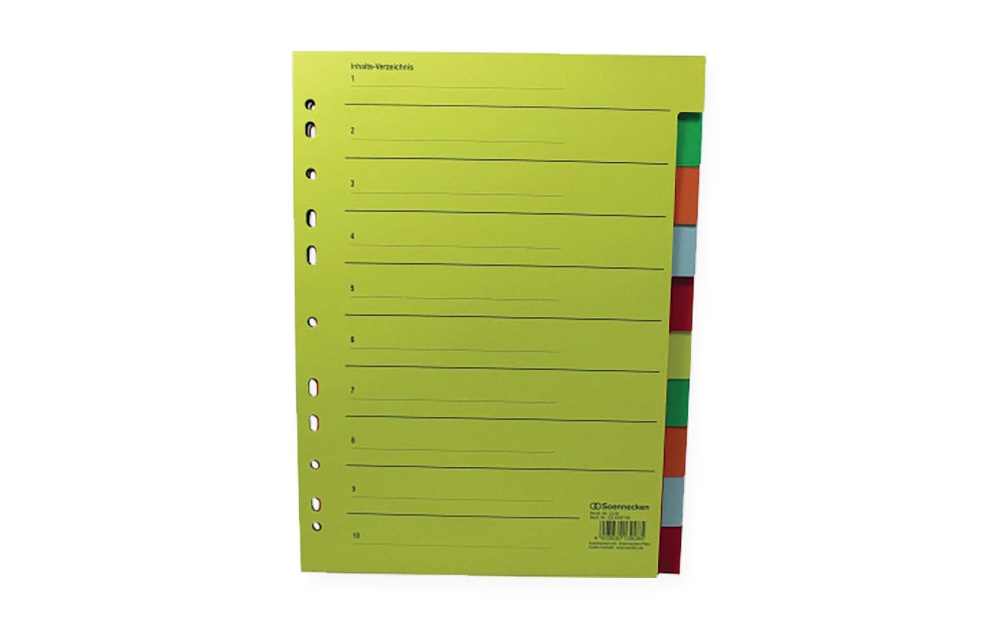 Soennecken Register A4 hoch – blanko 1–10, 10 Taben, Papier (Recycling), grün, 11-fach