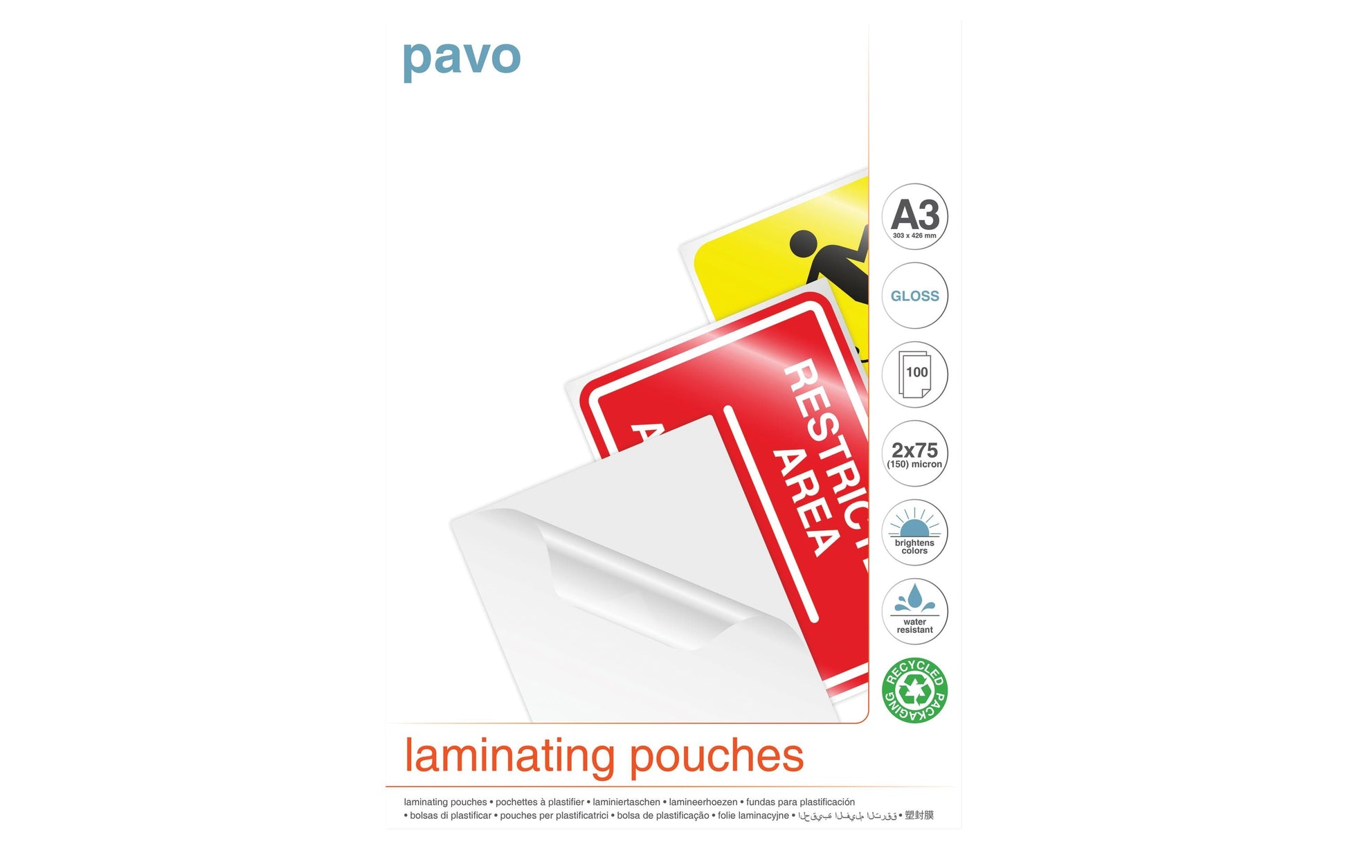 PAVO 8004331 Laminierfolien A3 – 75 µm, glänzend, 100 Stück