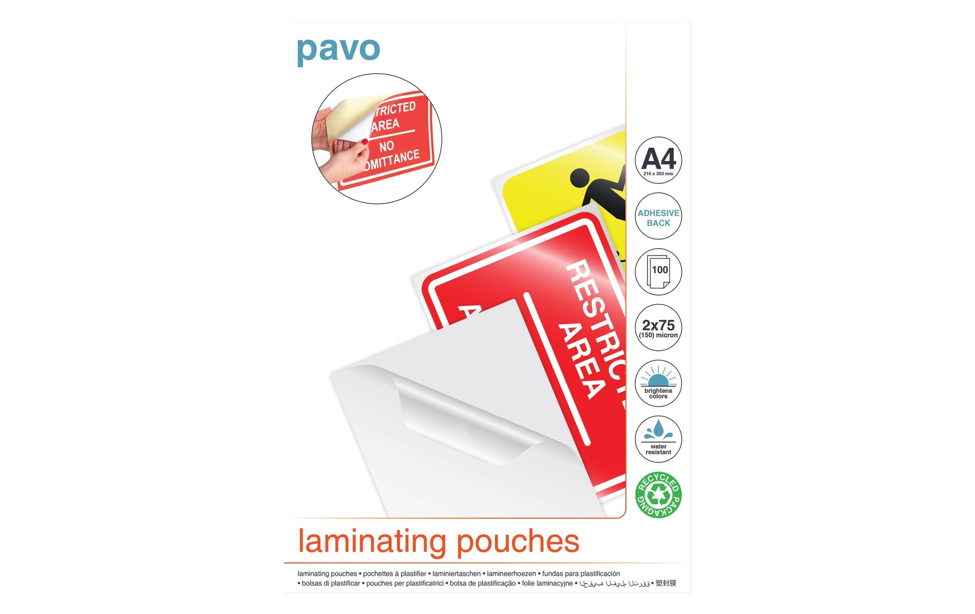 PAVO Laminierhüllen – A4, 75 µm, glänzend, selbstklebend, 100 Stk.