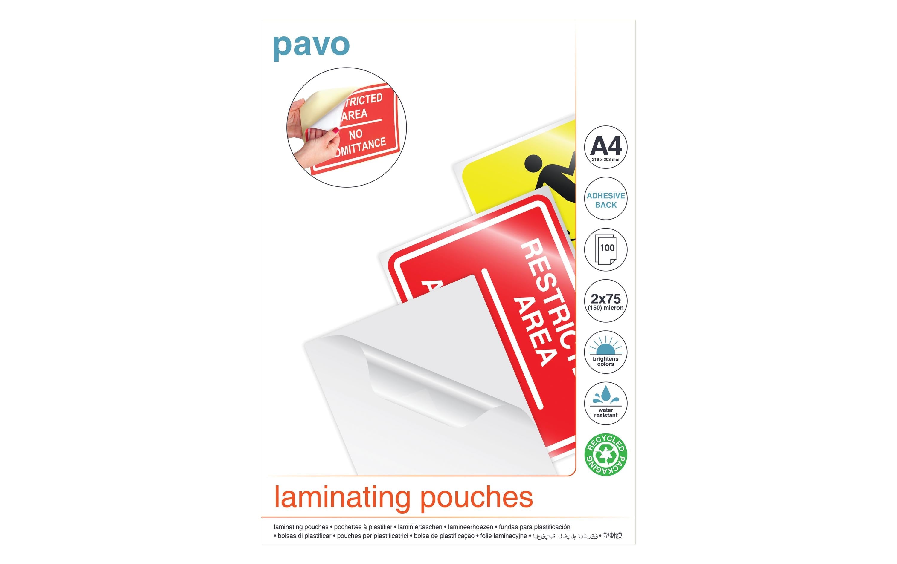 PAVO Laminierhüllen – A4, 75 µm, glänzend, selbstklebend, 100 Stk.