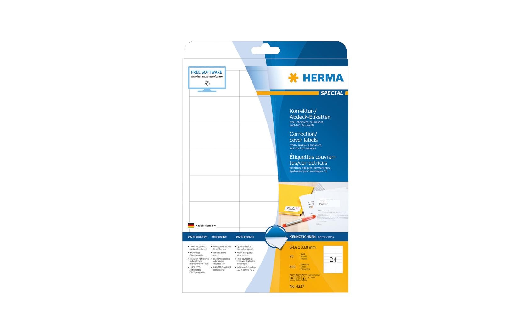 HERMA Druckeretiketten, 38 mm × 13 mm, weiss, Papier, ablösbar, 25 Blätter (2750 Etiketten)