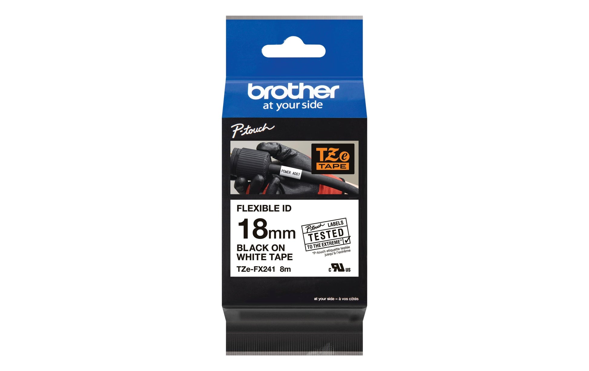 Brother Schriftband – 18 mm × 8 m, weiss, schwarz