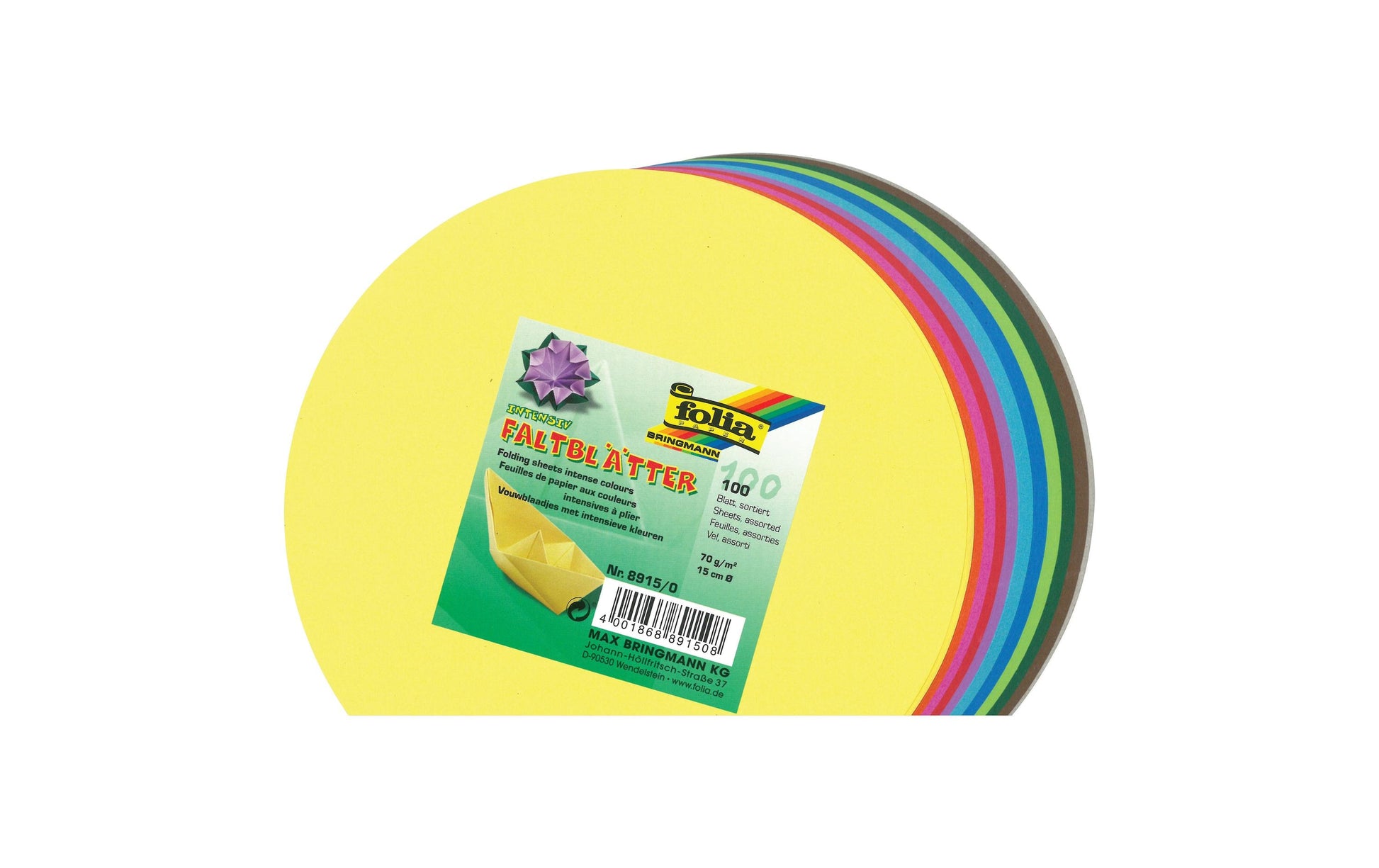 Folia Faltblätter – Ø 150 mm – 70 g/m² – sortiert – 100 Blatt