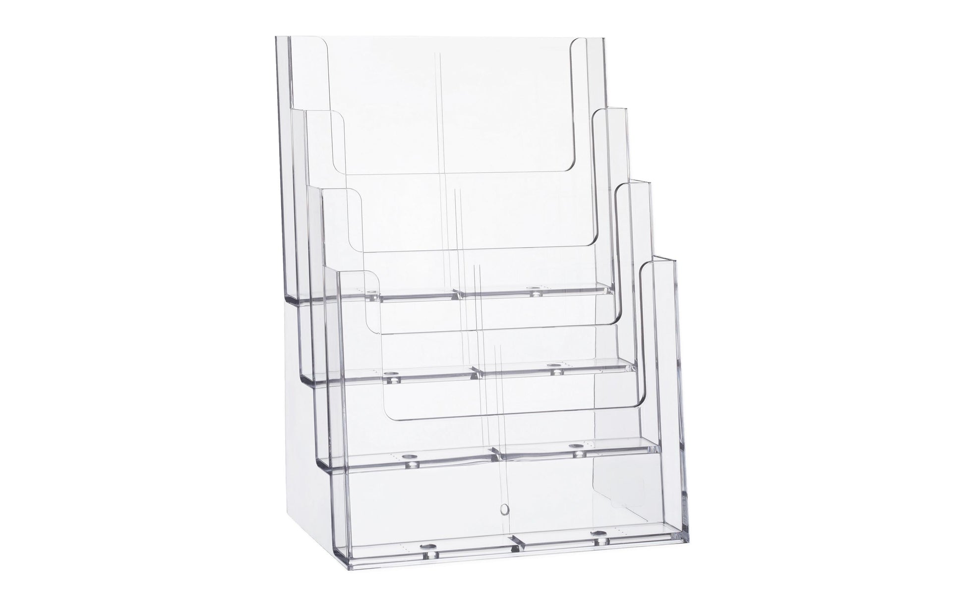 Helit Tischprospekthalter – für A4 hoch – 4 Fächer, Kunststoff, transparent, the helpdesk, 240 × 340 × 192 mm