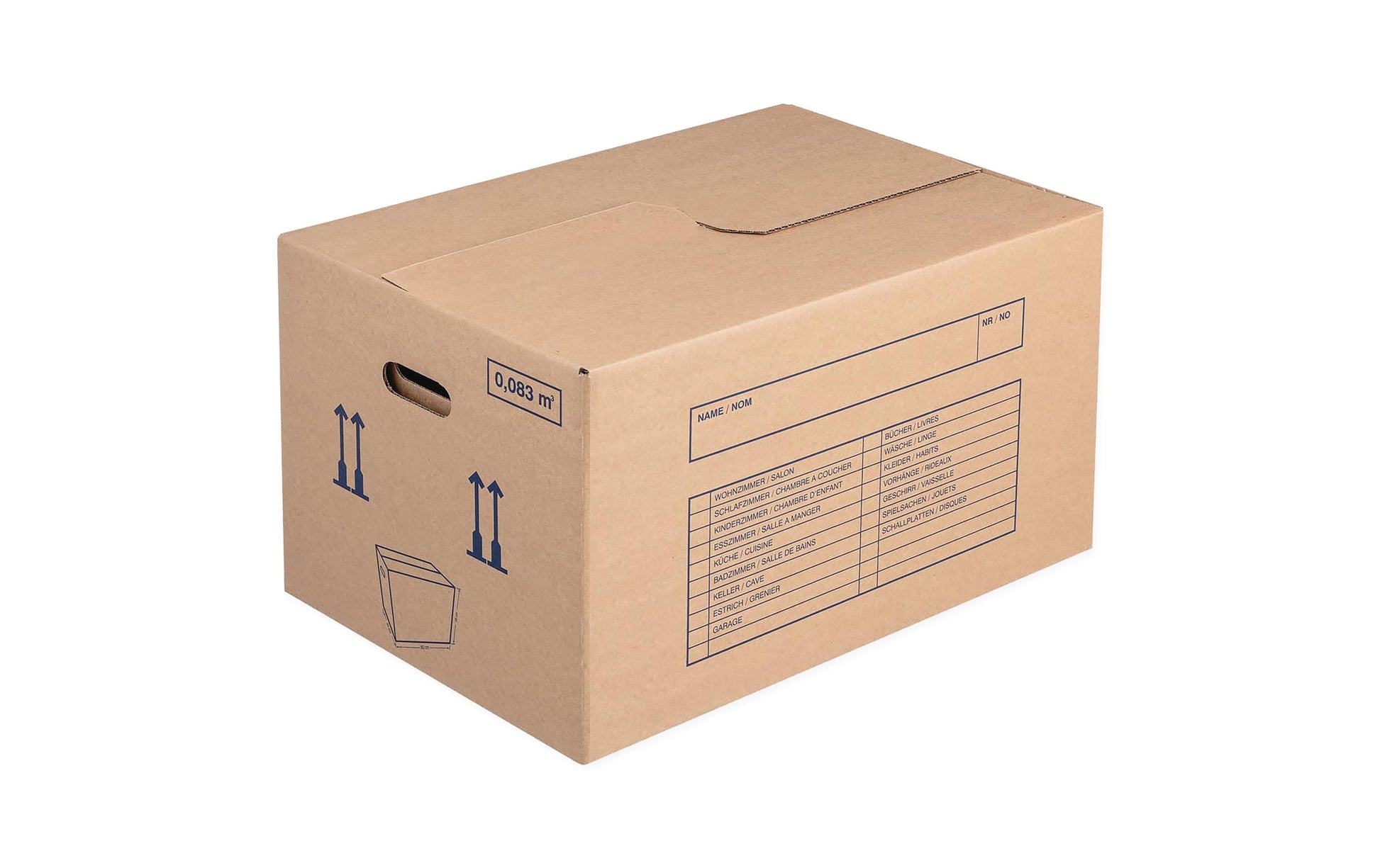 Brieger Versandkarton – 570 × 340 × 390 mm, 77 l, Deckel, Braun, mit Tragegriffen – 1 Stk.