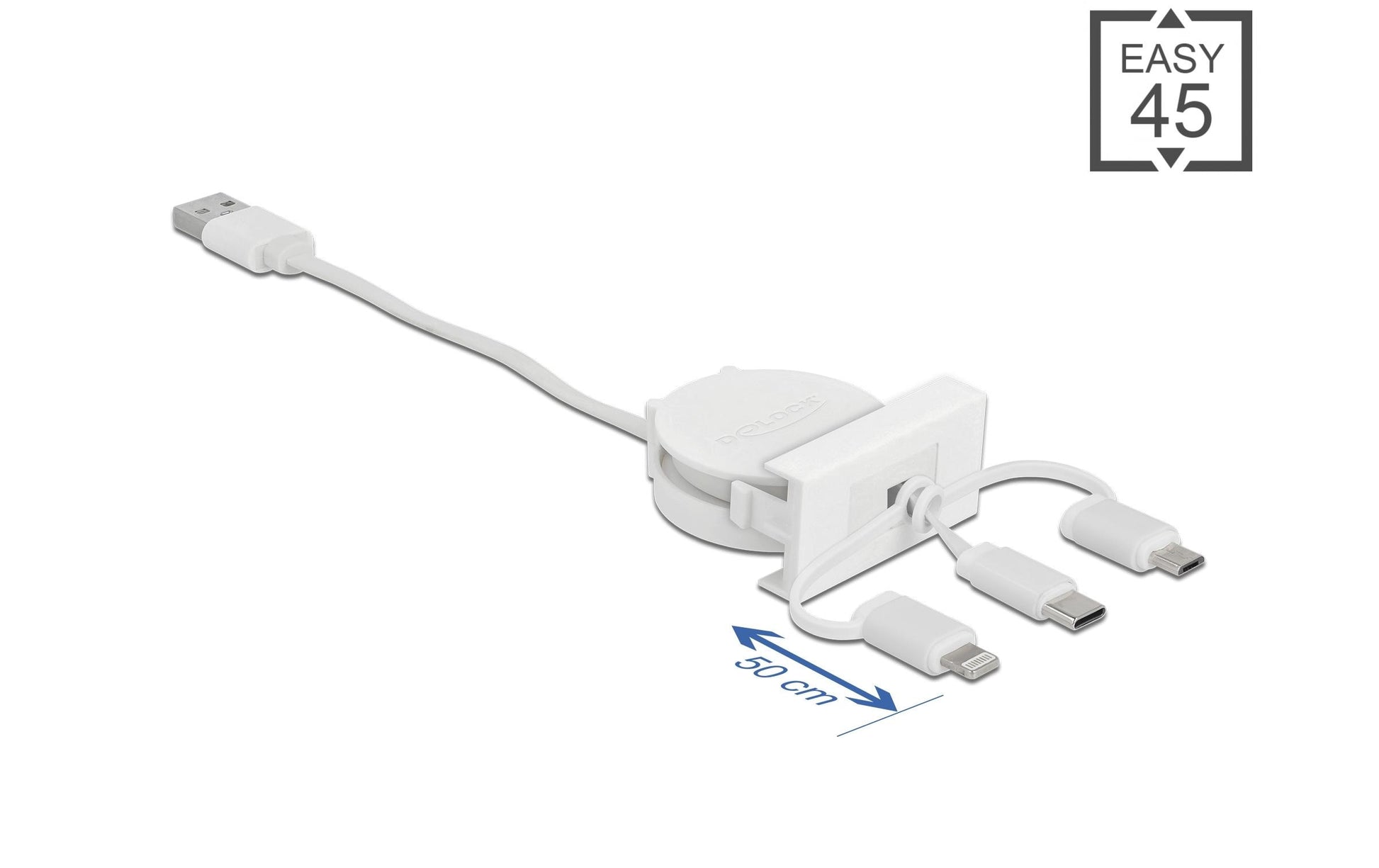 DeLOCK USB-A auf USB-C/Lightning/Micro-USB Kabel – USB 2.0 – 0,5 m – für Lightning/Micro-USB/USB-C Geräte