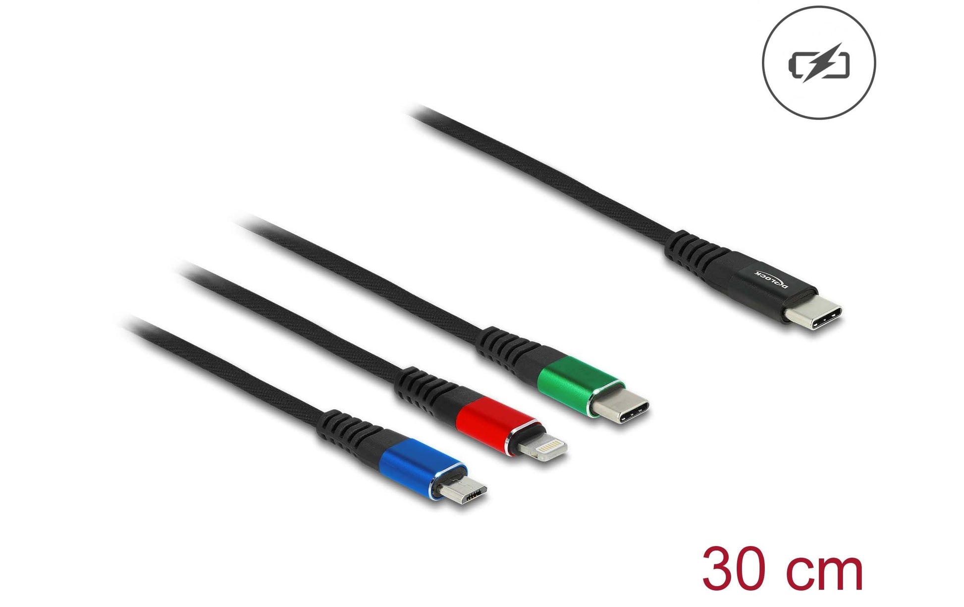 DeLOCK Multi-Kabel – 3-in-1 USB-C auf USB-C/Micro-USB/Lightning 0,3 m – für iPhone/Android