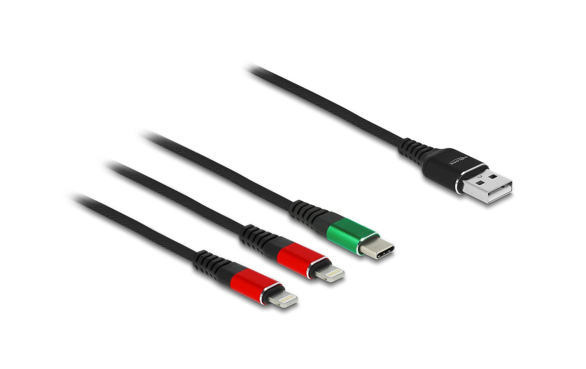 DeLOCK Multi-Kabel – 3-in-1 USB-A auf USB-C/Lightning 0,3 m – für iPhone/Android