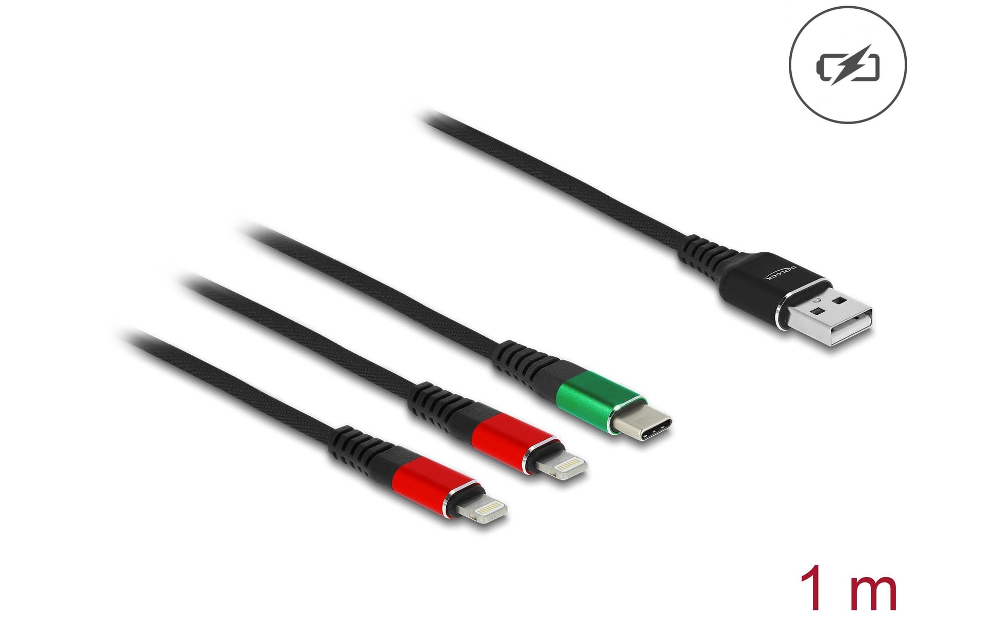 DeLOCK Multi-Kabel – 3-in-1 USB-A auf USB-C/Lightning 1 m – für iPhone/Android