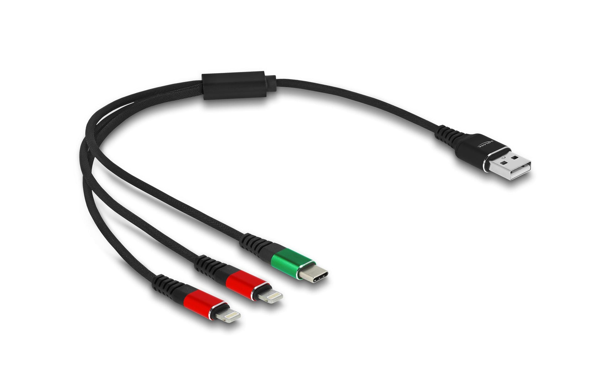 DeLOCK Multi-Kabel – 3-in-1 USB-A auf USB-C/Lightning 0,3 m – für iPhone/Android