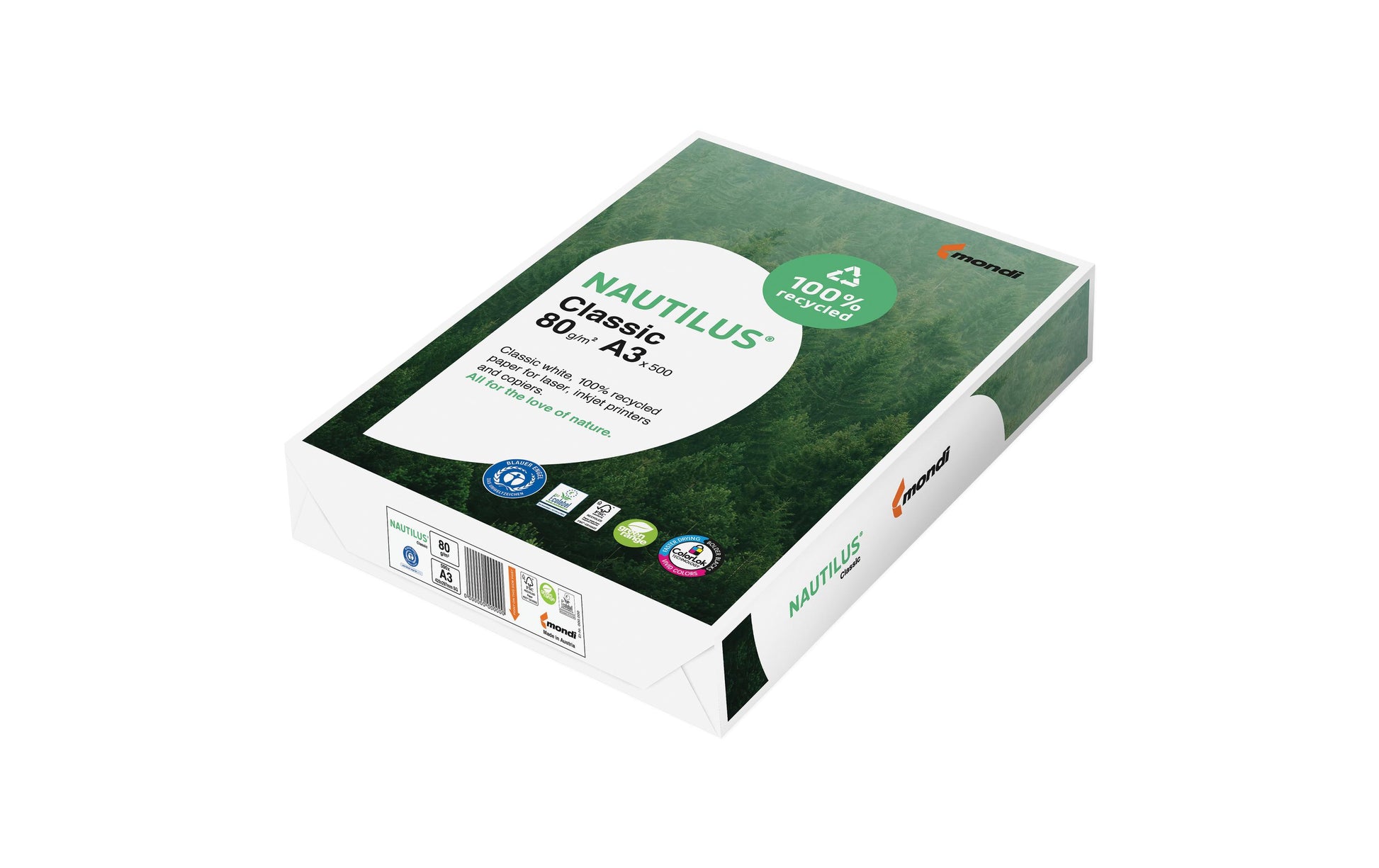 Nautilus Kopierpapier – A3, 80 g/m², weiss – für Inkjet/Laser/Kopierer – FSC, Der Blaue Engel – 500 Blatt