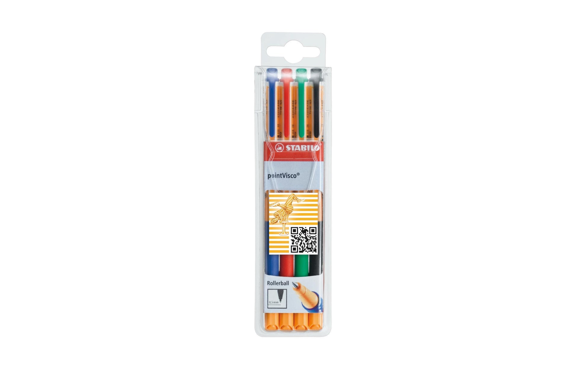 STABILO pointVisco Gelschreiber 4er Etui – 4 Farben, 0,5 mm, schnelltrocknend, Kappe