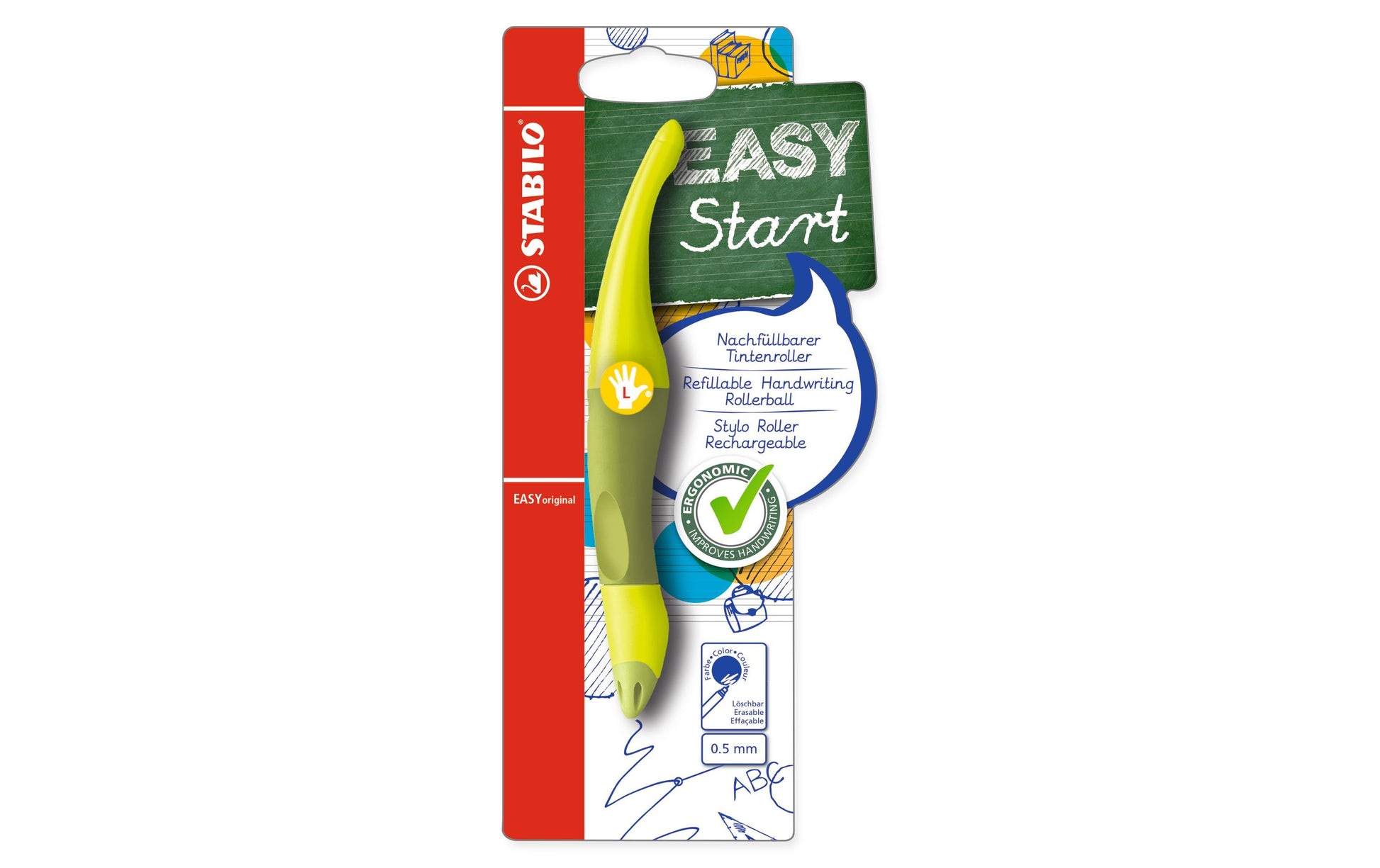 STABILO EASYoriginal Start – Tintenroller mit Kappe, 0,5 mm, blau, 1er Blister, für Linkshänder