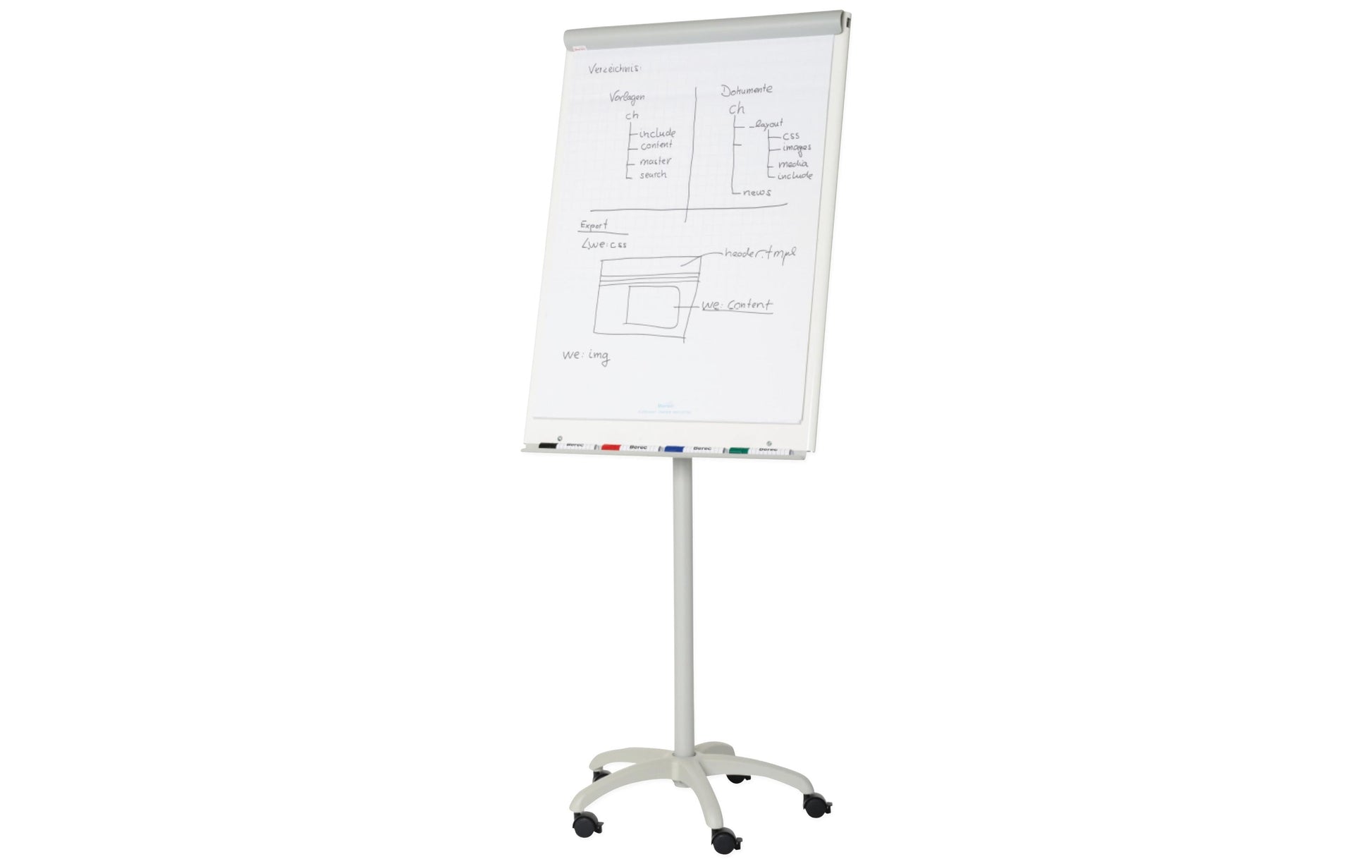 BEREC Flipchart – 74 × 100 cm, grau, Aluminium