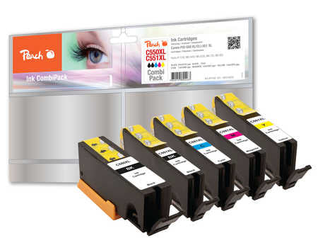 Peach PGI-550/CLI-551 Tintenpatronen-Multipack, Schwarz/Cyan/Magenta/Gelb (Kompatibel)