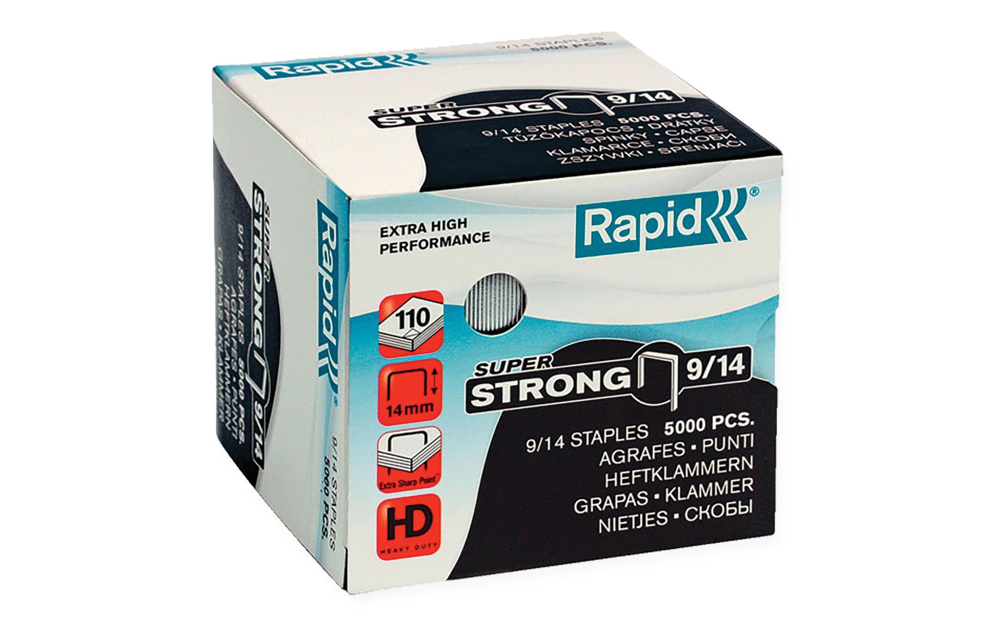 Rapid Heftklammern 9/14 – für Rapid HD9, HD49, HD70 und andere – 110 Blatt – Metall, silber – 5000 Stück