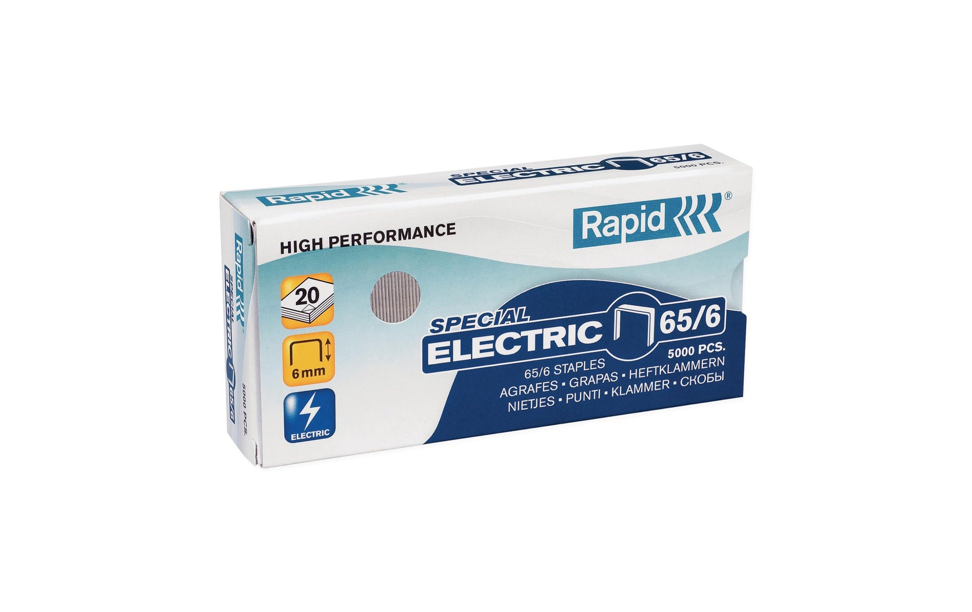 Rapid Heftklammern 65/6 – für Rapid 65E – 20 Blatt – Metall, silber – 5000 Stk.