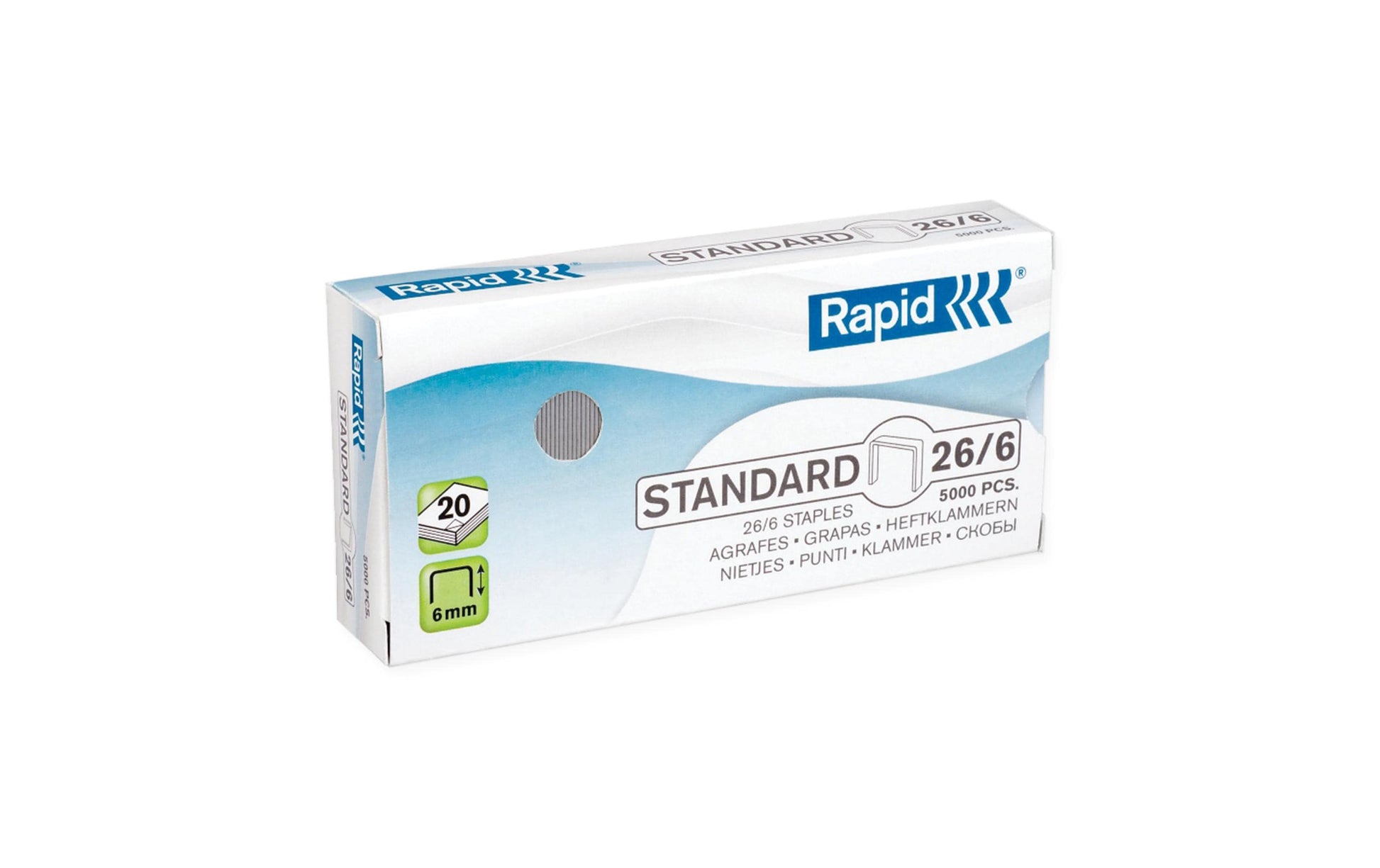 Rapid Heftklammern 26/6 – 6 mm, 20 Blatt – Metall, silber – 5000 Stk.
