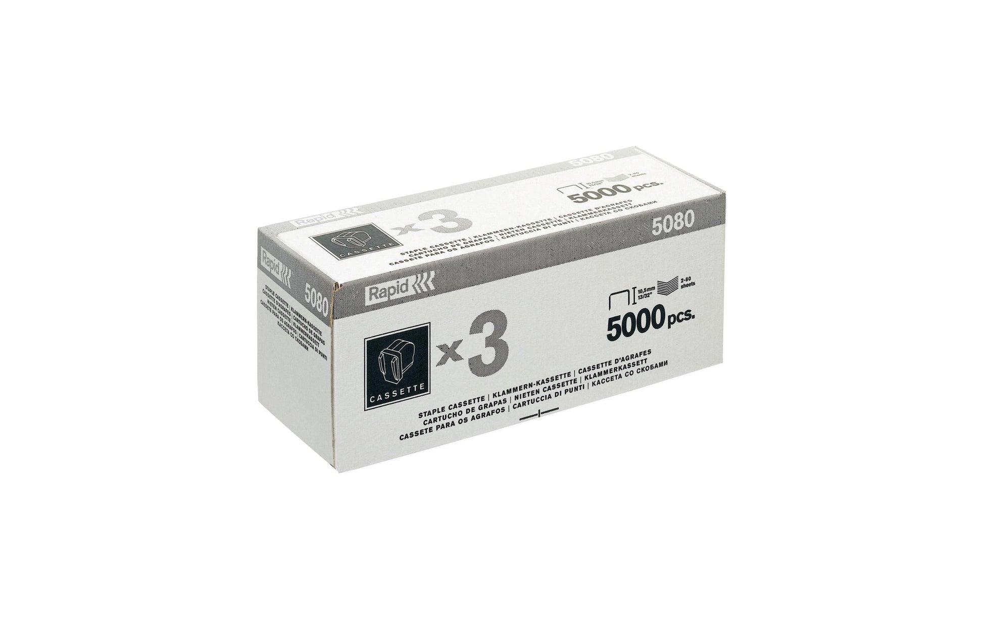 Rapid Heftklammernkassette – für Rapid 5080e – 5 mm, 80 Blatt – silber, Metall – 3×5000 Stk.