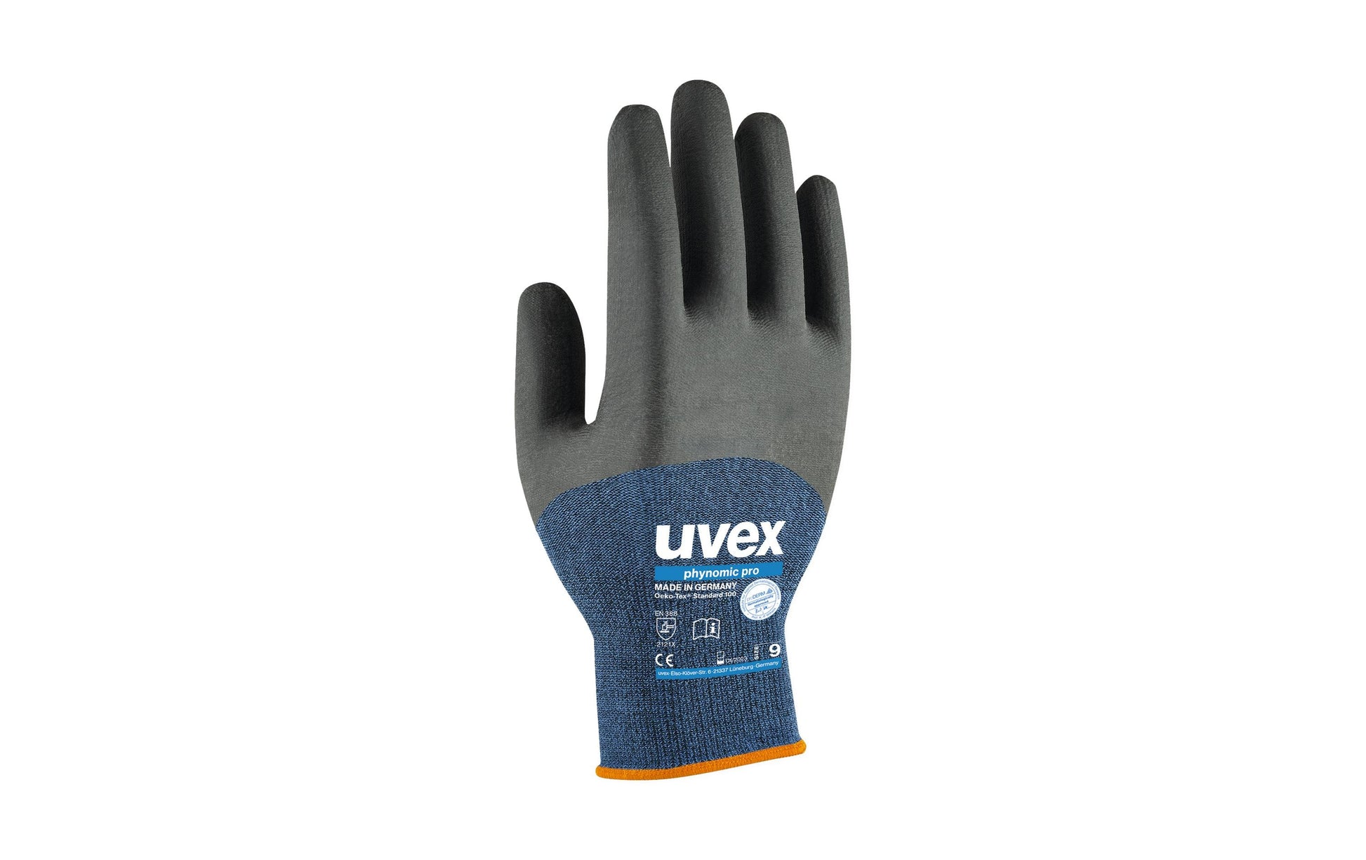Uvex Arbeitshandschuhe Phynomic Pro – Grösse 9 – Polyamid/Elastan/Viskose – Blau/Anthrazit