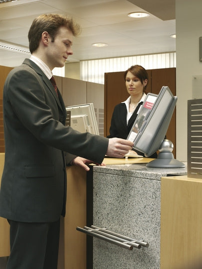 Durable Sichttafelhalter SHERPA motion – für A4 – 10 Tafeln – Hochformat – Tisch/Bank – Graphit