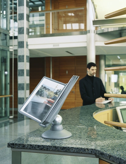 Durable Sichttafelhalter SHERPA motion – für A4 – 10 Tafeln – Hochformat – Tisch/Bank – Graphit