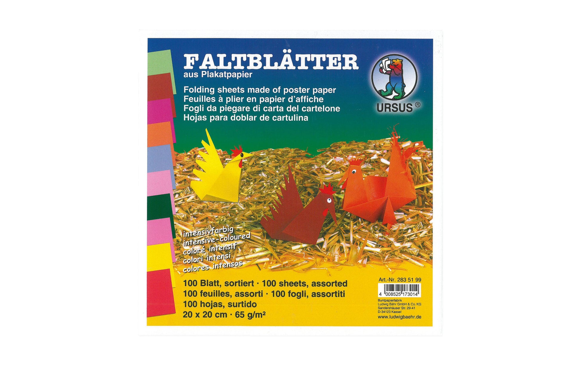 URSUS Origamipapier – 20 × 20 cm, mehrfarbig, 65 g/m² – 100 Blatt