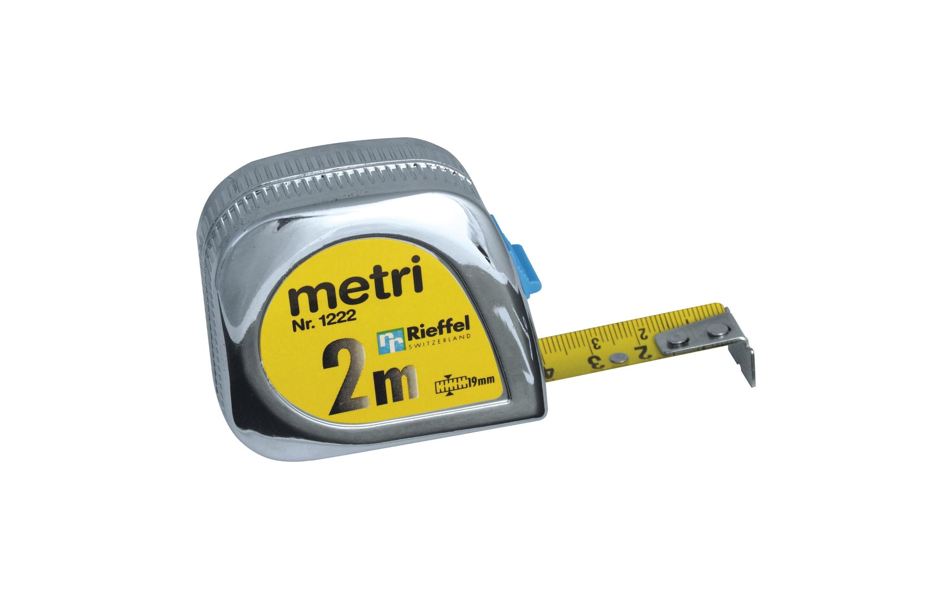 Rieffel Rollmeter, 2000 × 19 mm, Kunststoff, Silber, mit Gürtelclip, 1 Stk.