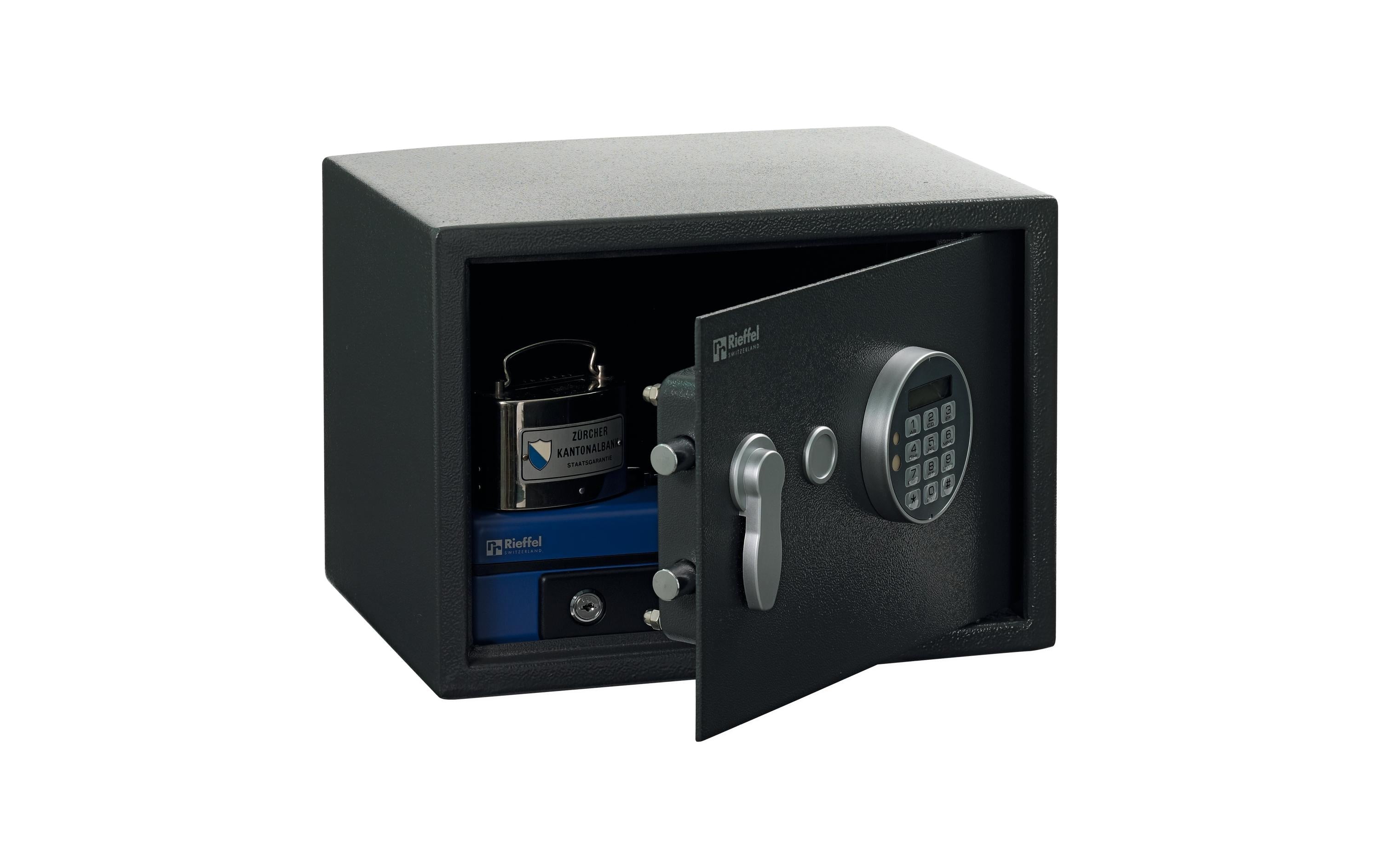 Rieffel Tresor – mit Zahlenschloss, grau, 350 × 250 × 250 mm