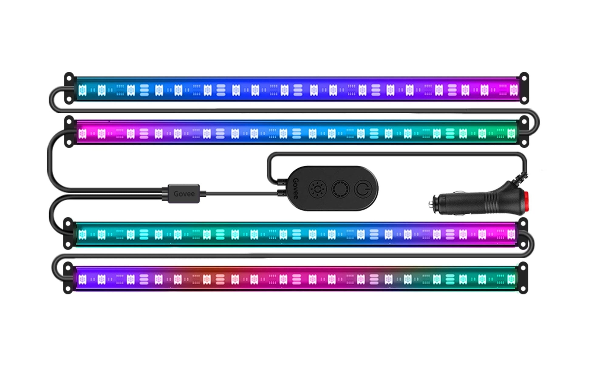 Govee Fahrzeug-Leuchtstreifen – 4er Pack, 0,3 m, 18 W, RGBIC, BT, Govee App, 12 V Zigarettenanzünder-Stecker