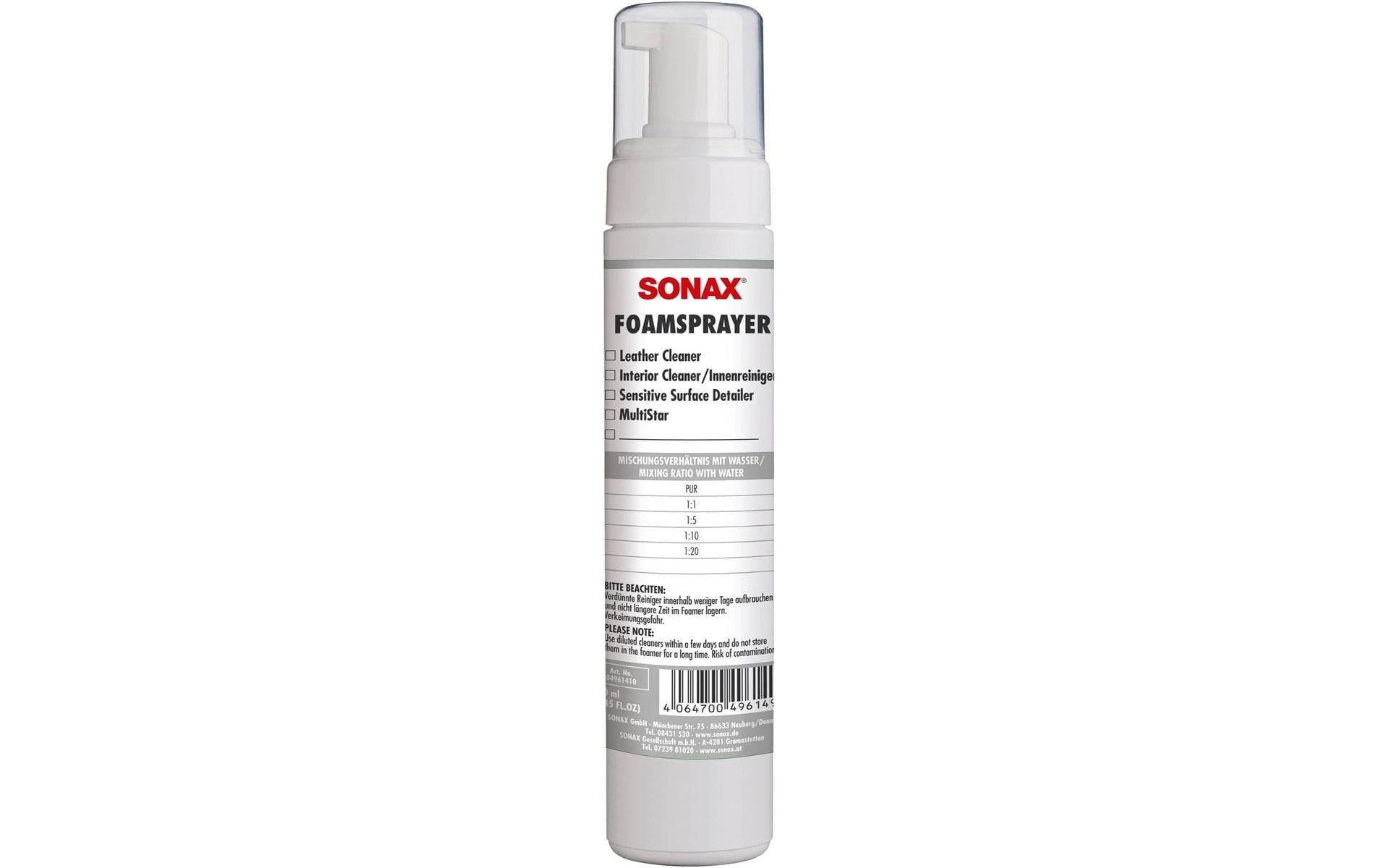 Sonax Sprühflasche Foam Sprayer – 0,25 l – weiss – für Auto, Interieur, Leder