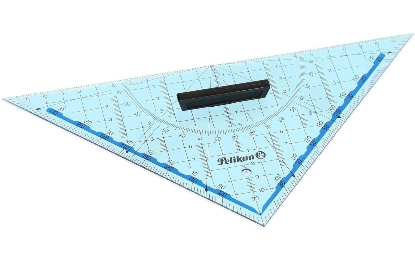 Pelikan Zeichendreieck, 25 cm, 45° – mit abnehmbarem Griff, mit Tuschekante – Acrylglas, blau