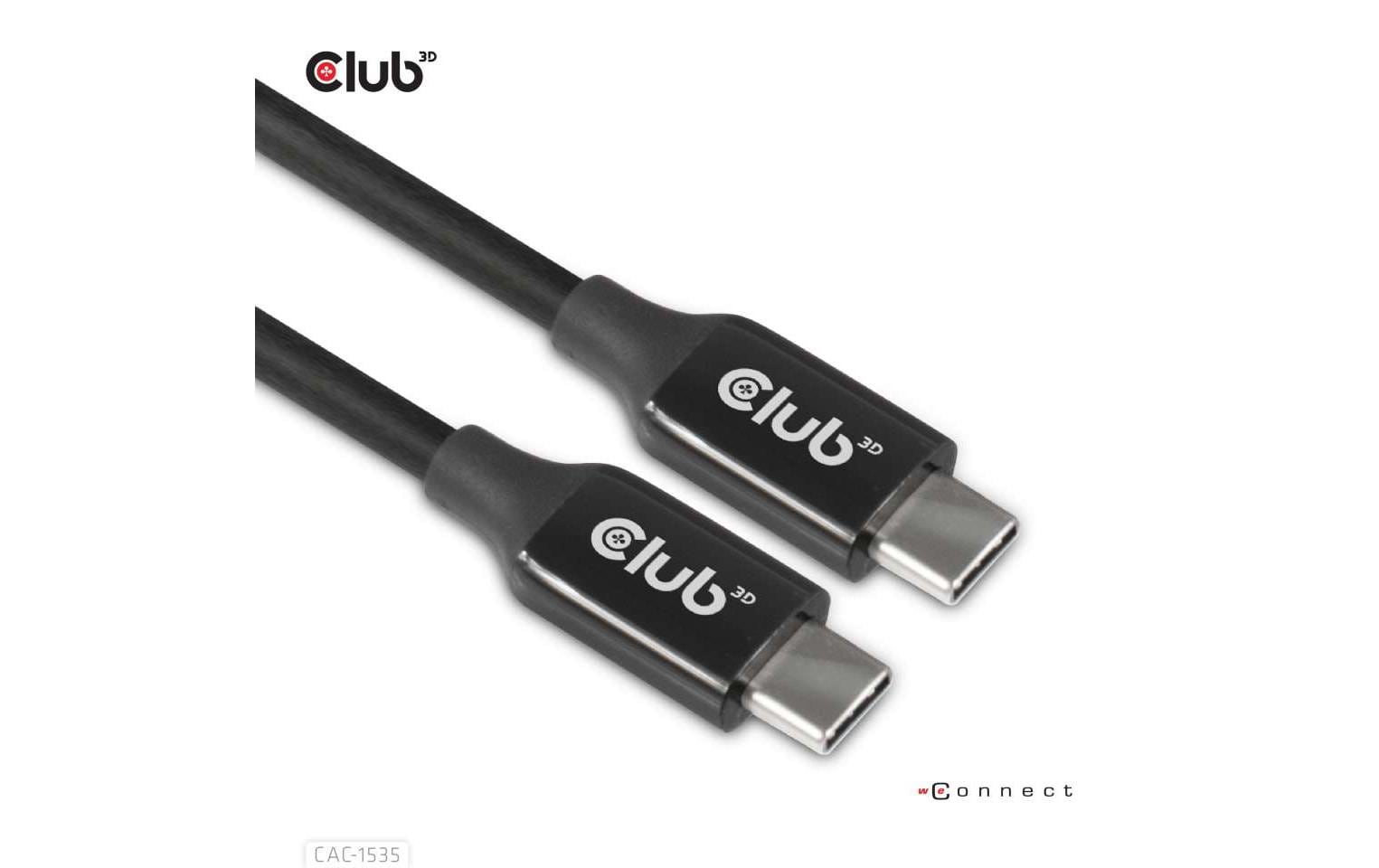 CLUB3D Club 3D – USB-C auf USB-C Kabel – USB 3.2 Gen 2 (10 Gbit/s) – 5 m – PD 60 W – 8K/60 – Aktiv – Schwarz