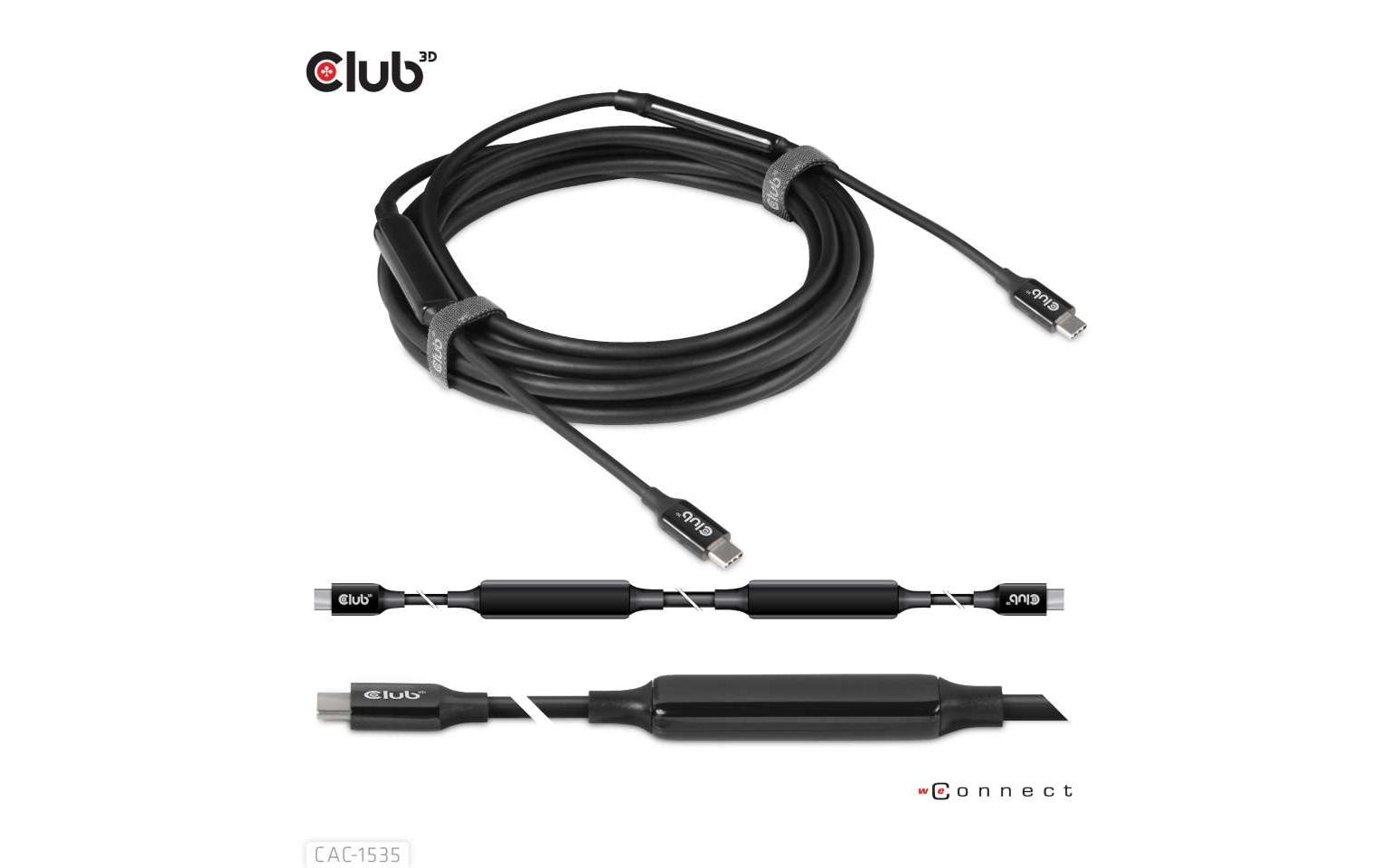 CLUB3D Club 3D – USB-C auf USB-C Kabel – USB 3.2 Gen 2 (10 Gbit/s) – 5 m – PD 60 W – 8K/60 – Aktiv – Schwarz