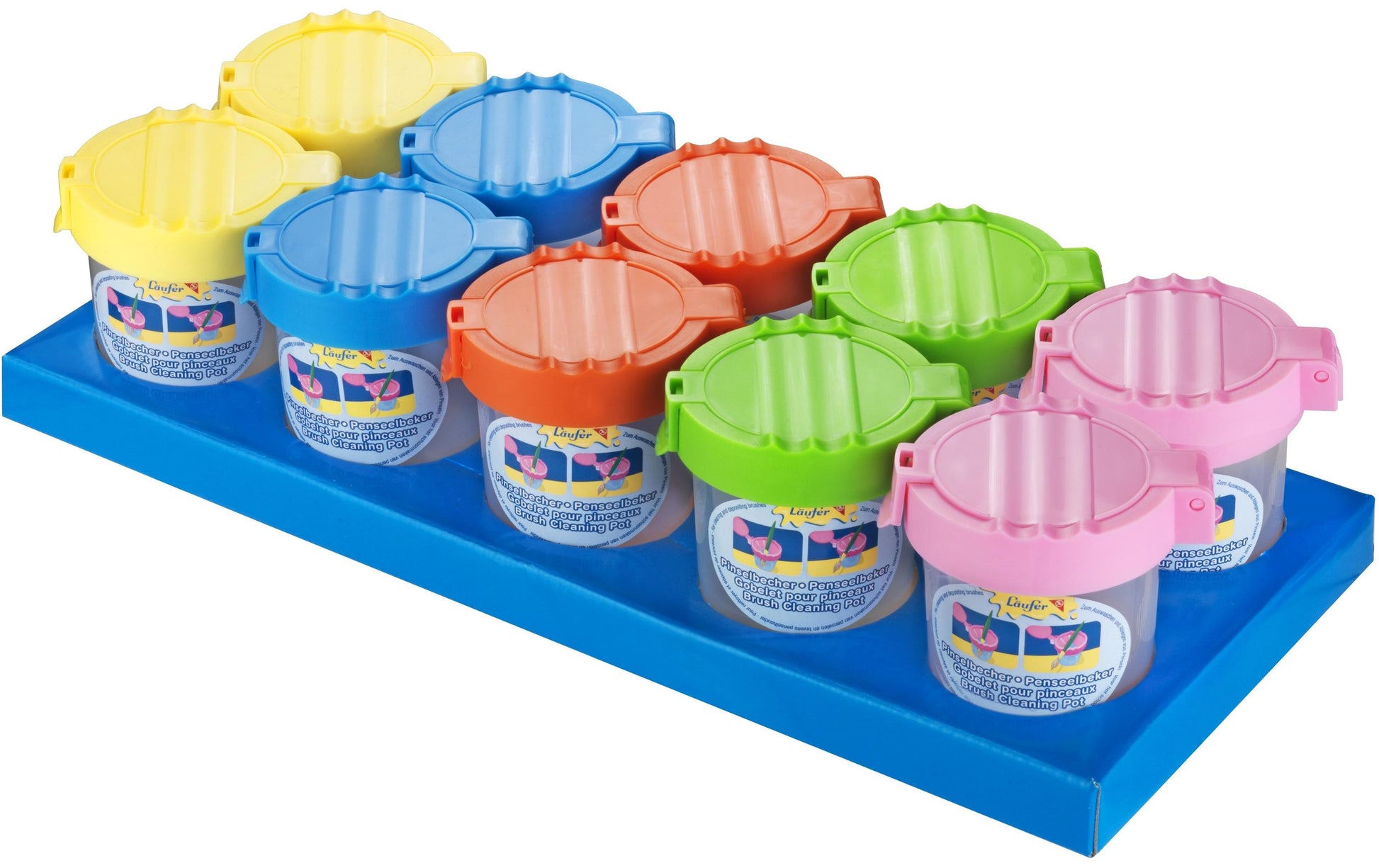 Laufer Pinselbecher – Kunststoff, 5 Farben (sortiert), 10er-Set, mit Deckel