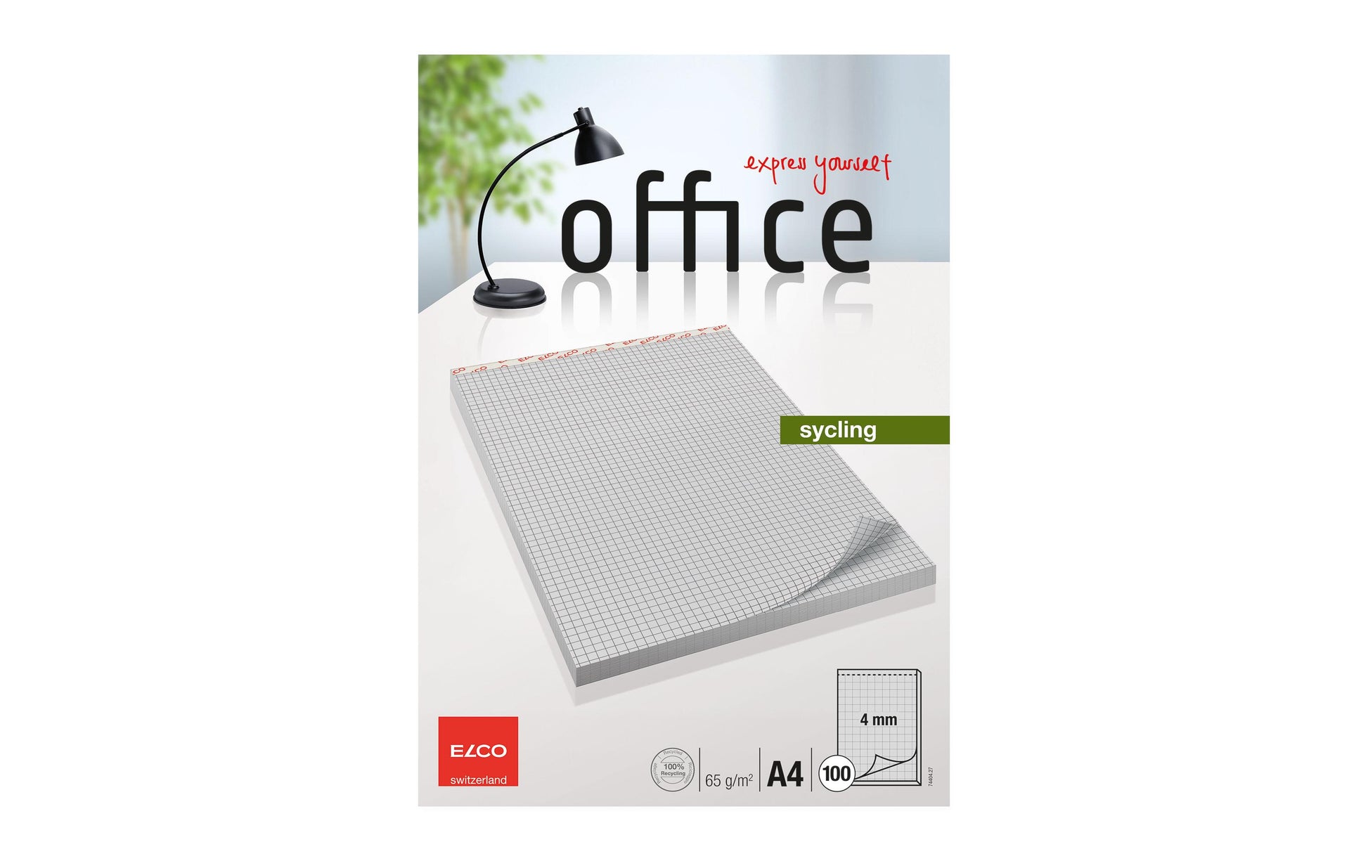 Elco Notizblock A4, kariert, geheftet, 100 Blatt, perforiert, 65 g/m² – grau