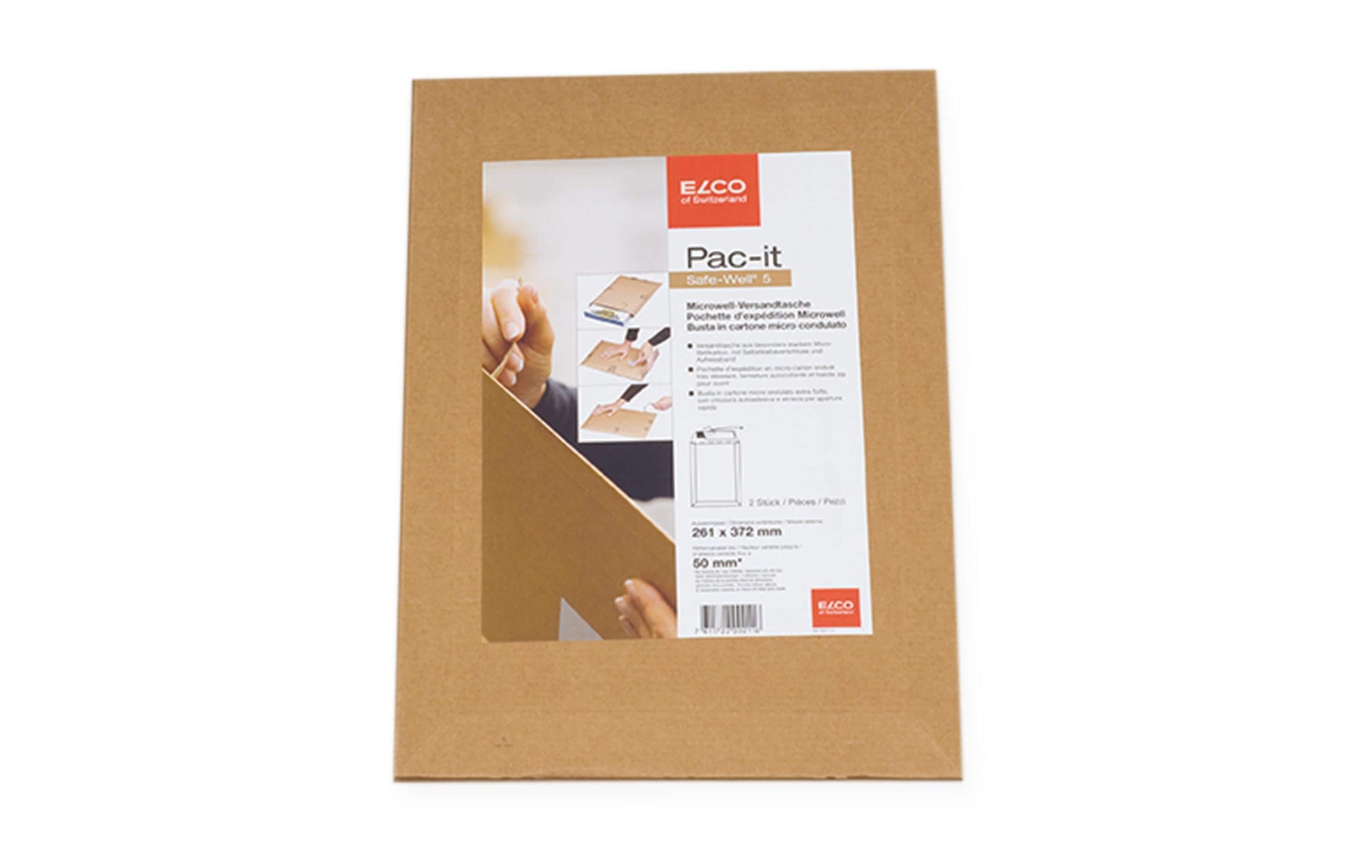 Elco Pac-It SAFE Karton-Versandtasche – 261 × 372 mm, selbstklebend, mit Aufreissband, Karton, beige – 25 Stk.