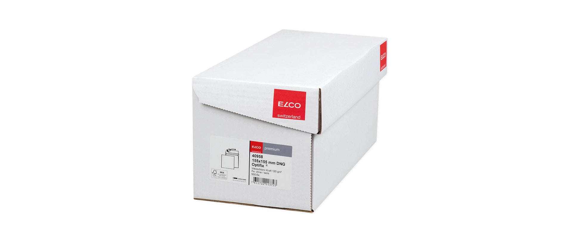 Elco Couvert 155 × 155 mm, ohne Fenster, haftklebend (Optifix), hochweiss, 120 g/m², Papier – 500 Stk.