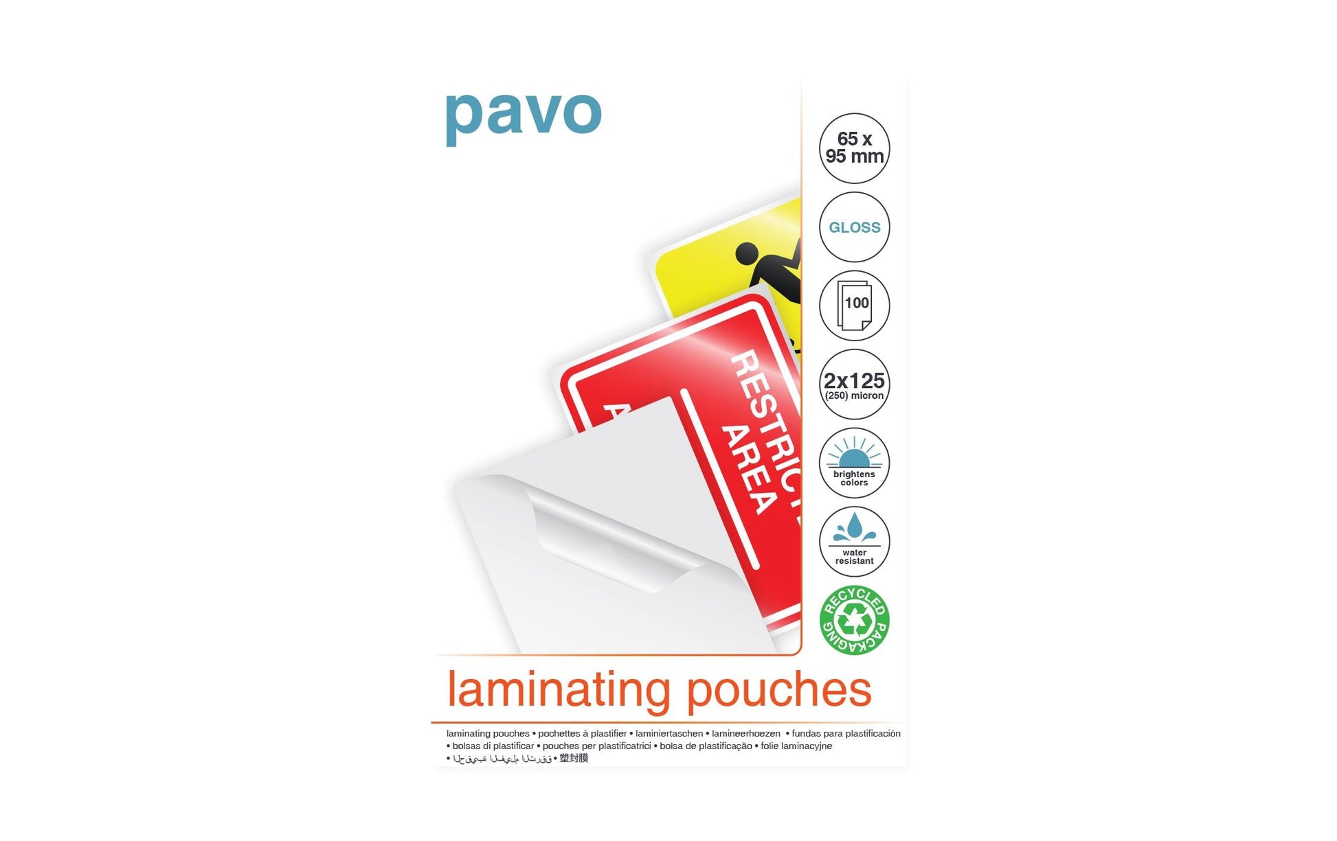 PAVO Laminierfolien 65 × 95 mm – 125 µm, glänzend, 100 Stück