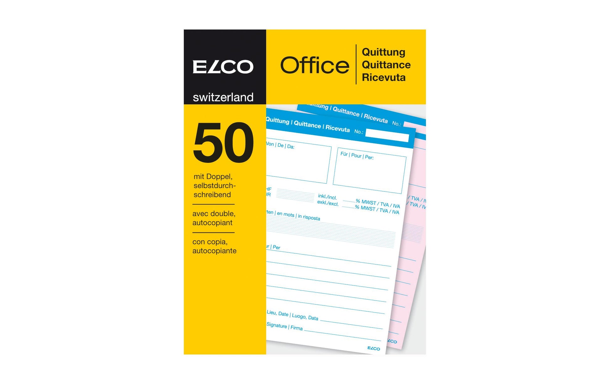 Elco Formularblock – Quittungen, mehrsprachig, 50 Blatt, A6