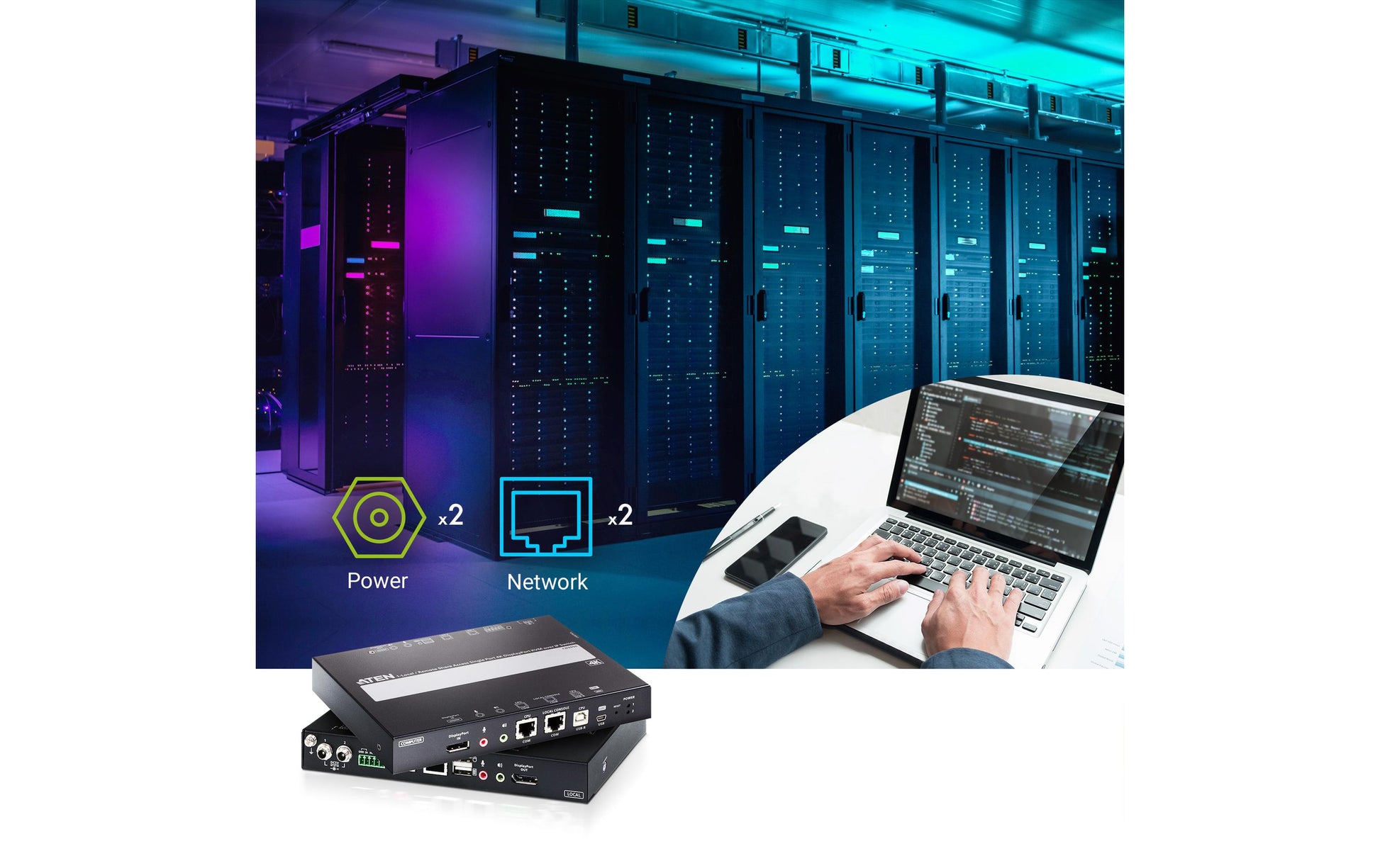 ATEN CN9950 – KVM-Switch, DisplayPort/USB 2.0/RJ-45/3,5 mm Audio, 4K DCI (4096 × 2160), KVM über IP